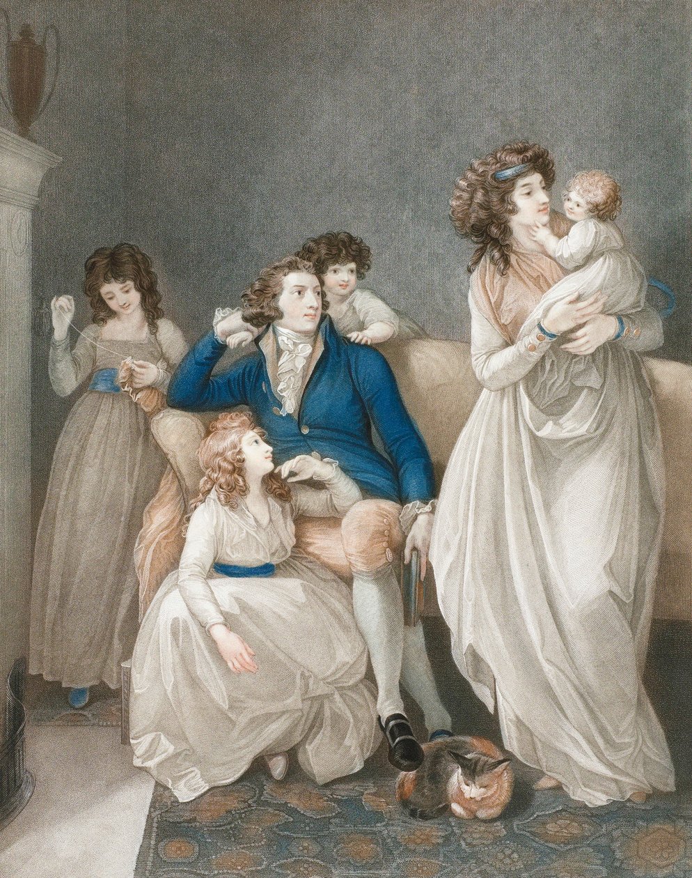 Late 18th early 19th century well-to-do family scene. by Thomas (after) Stothard