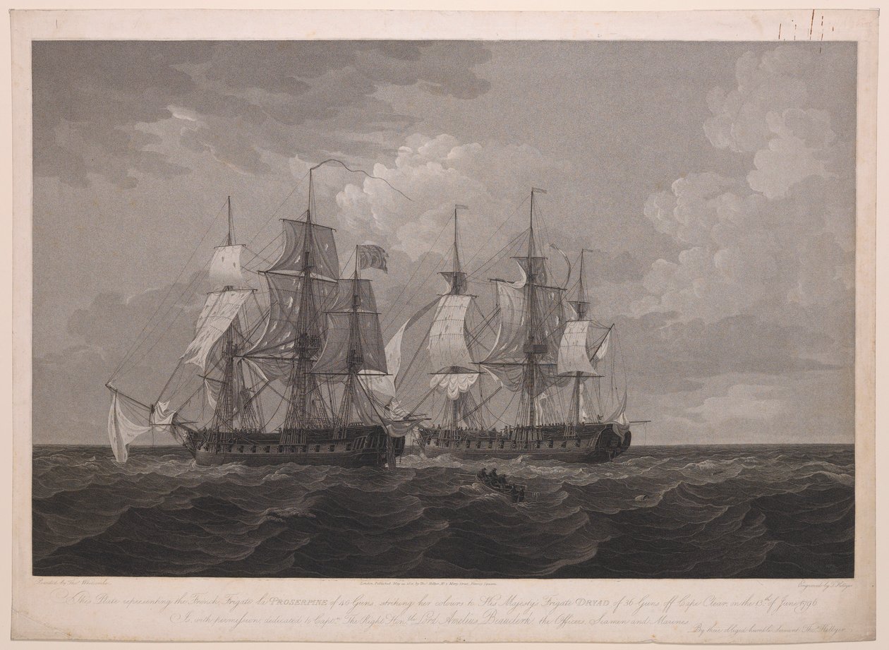 The French Frigate La Proserpine striking her colours to His Majesty