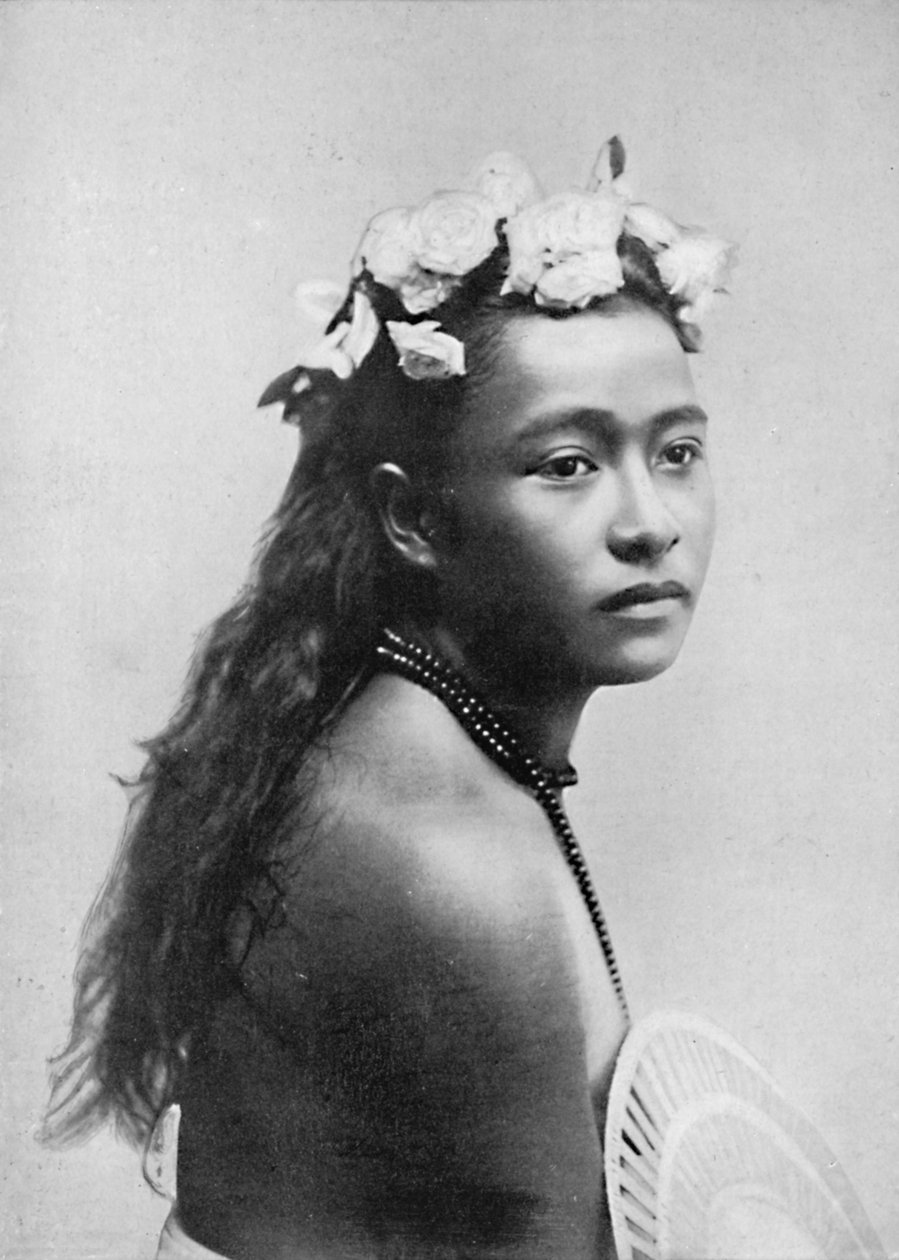 A Samoan girl with chaplet of hibiscus flowers, 1902