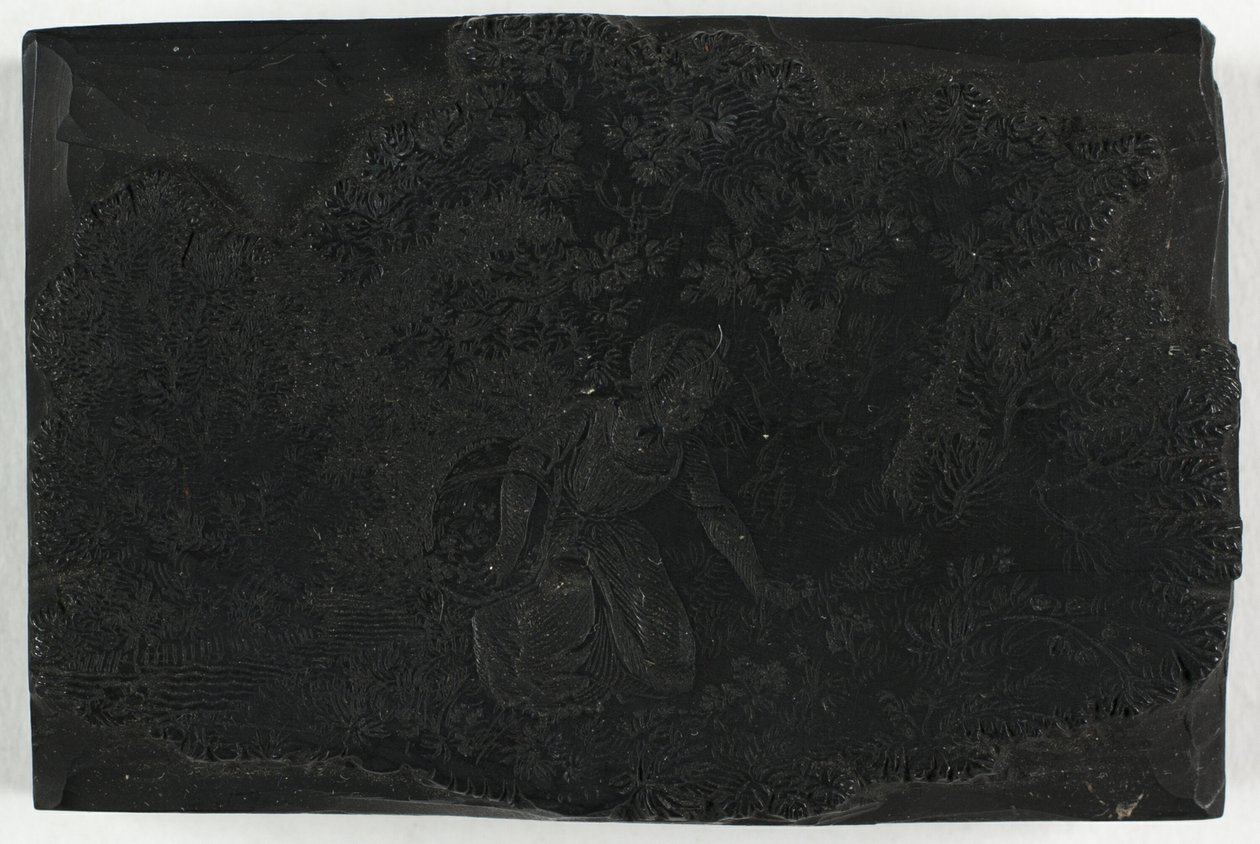 Woodblock for Woman Picking Flowers by Thomas Bewick