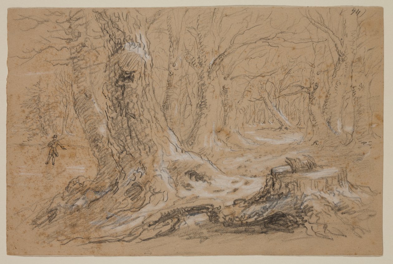 Trees in Winter with Man Standing on Frozen Creek by Thomas Cole
