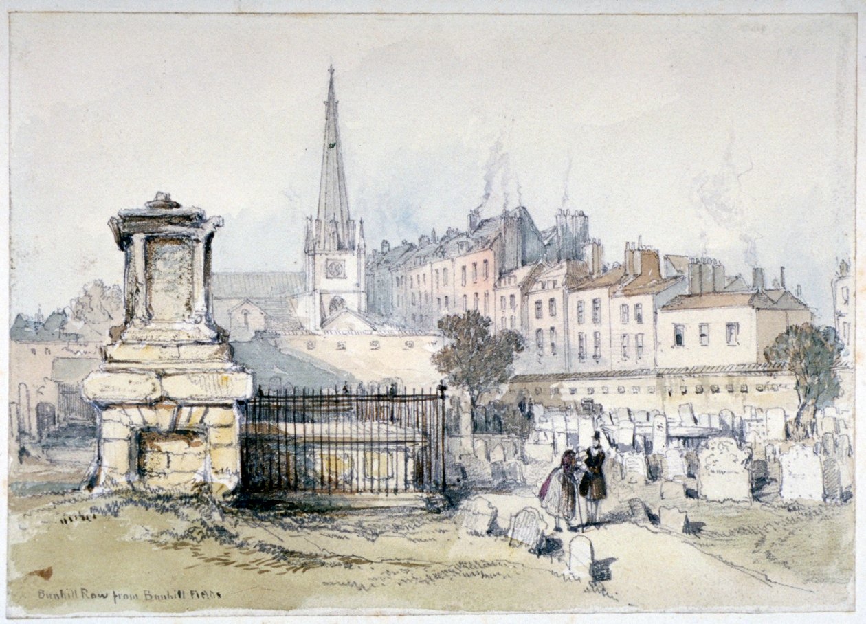 View of Bunhill Row from Bunhill Fields, Finsbury, Islington, London, c1860 by Thomas Colman Dibdin