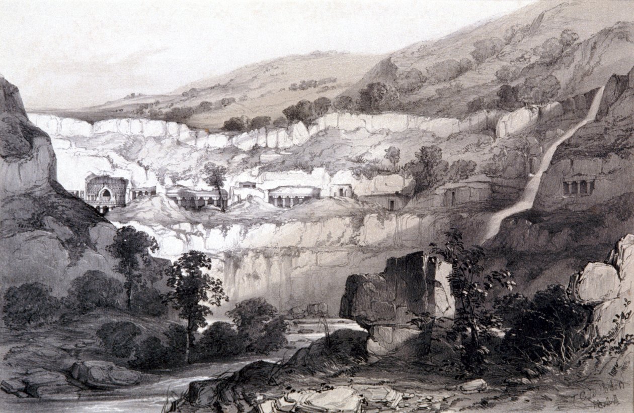 View of Caves, Ajunta, India, 1844 by Thomas Colman Dibdin
