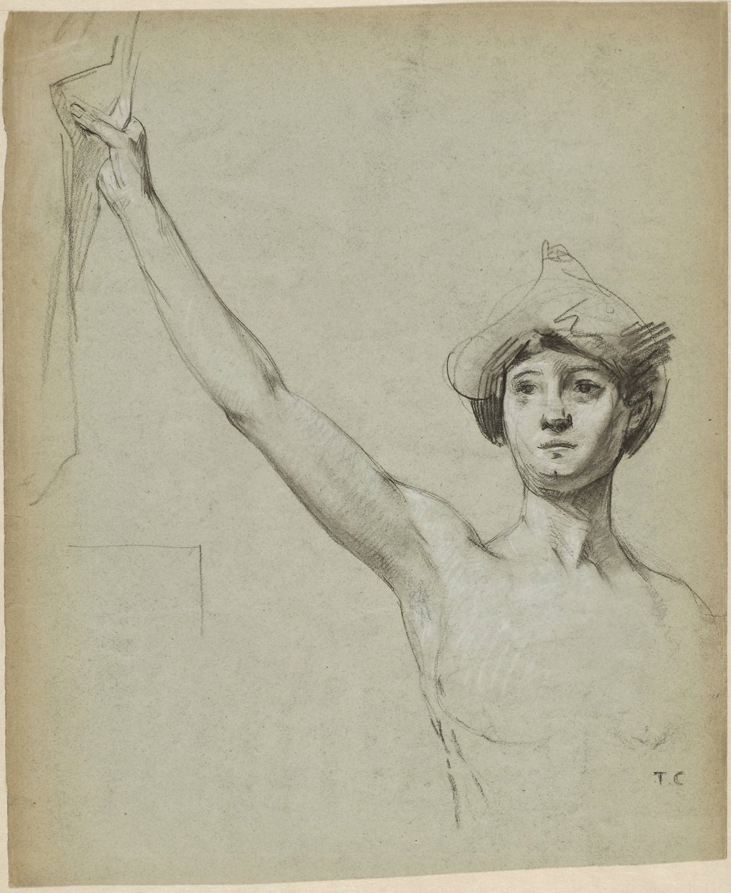 Nude Figure by Drapery, Model Study by Thomas Couture