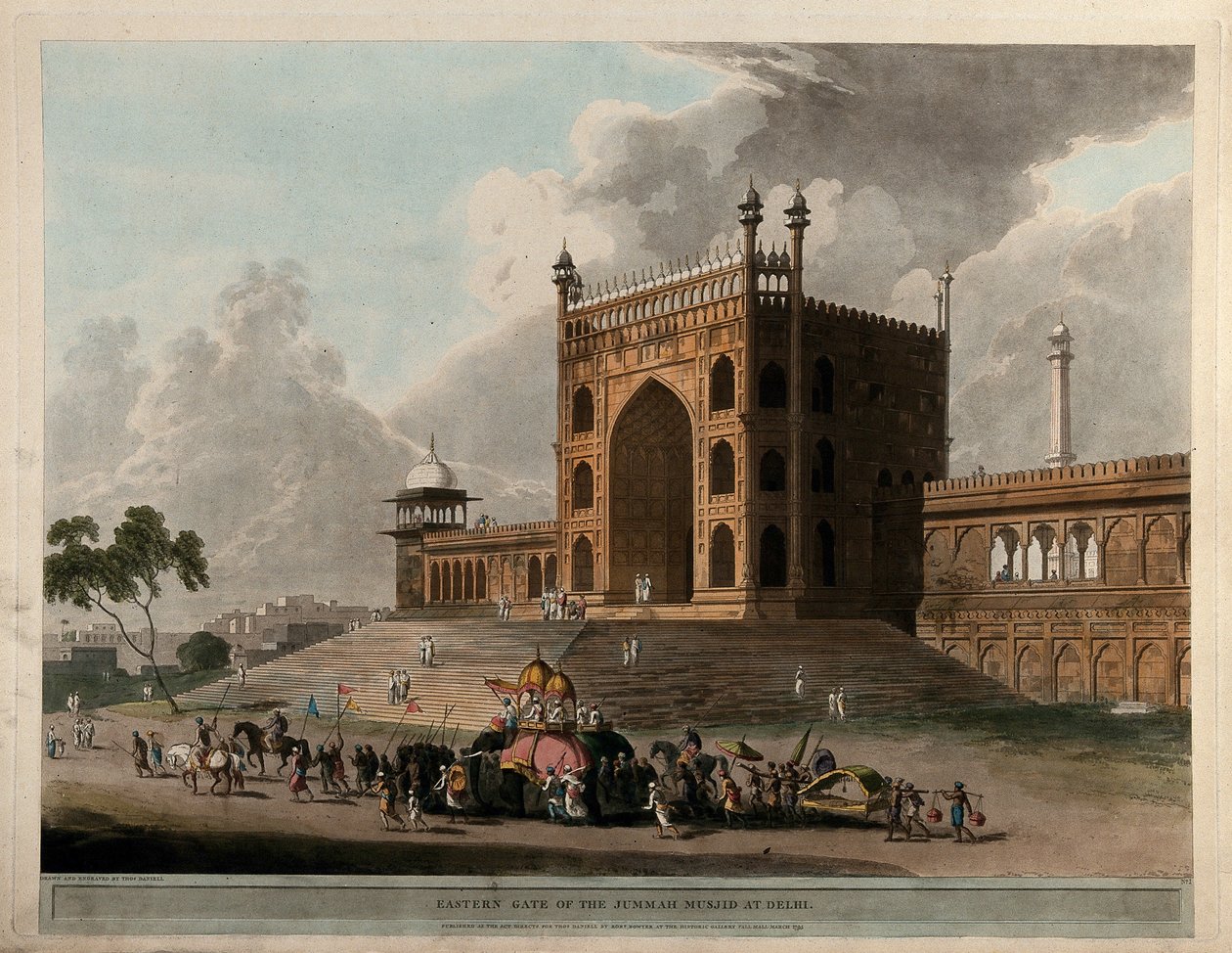 Eastern Gate of the Jummah Musjid at Delhi by Thomas Daniell