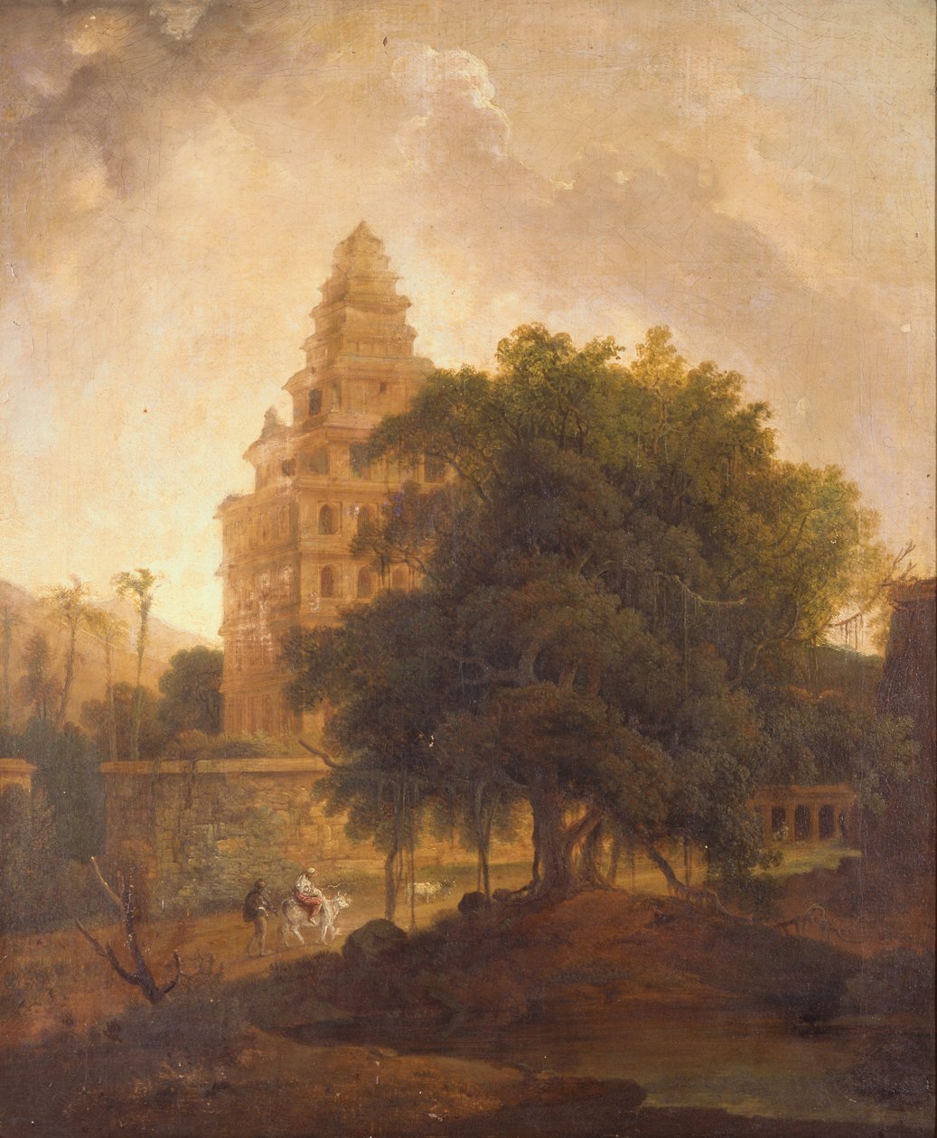 Travellers on a Path by the Kalyan Mahal, Gingee, Tamil Nadu by Thomas Daniell