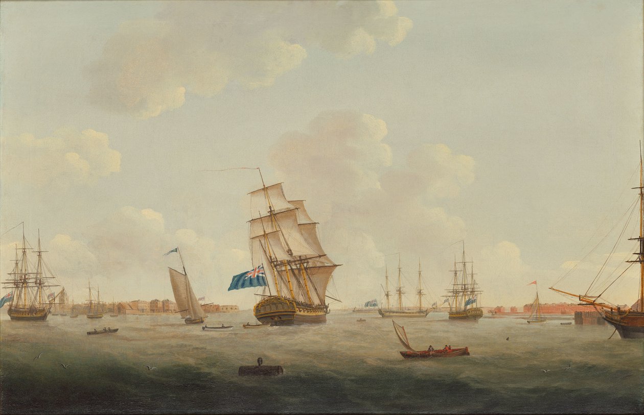 A Panorama of Portsmouth Harbour with Men-o