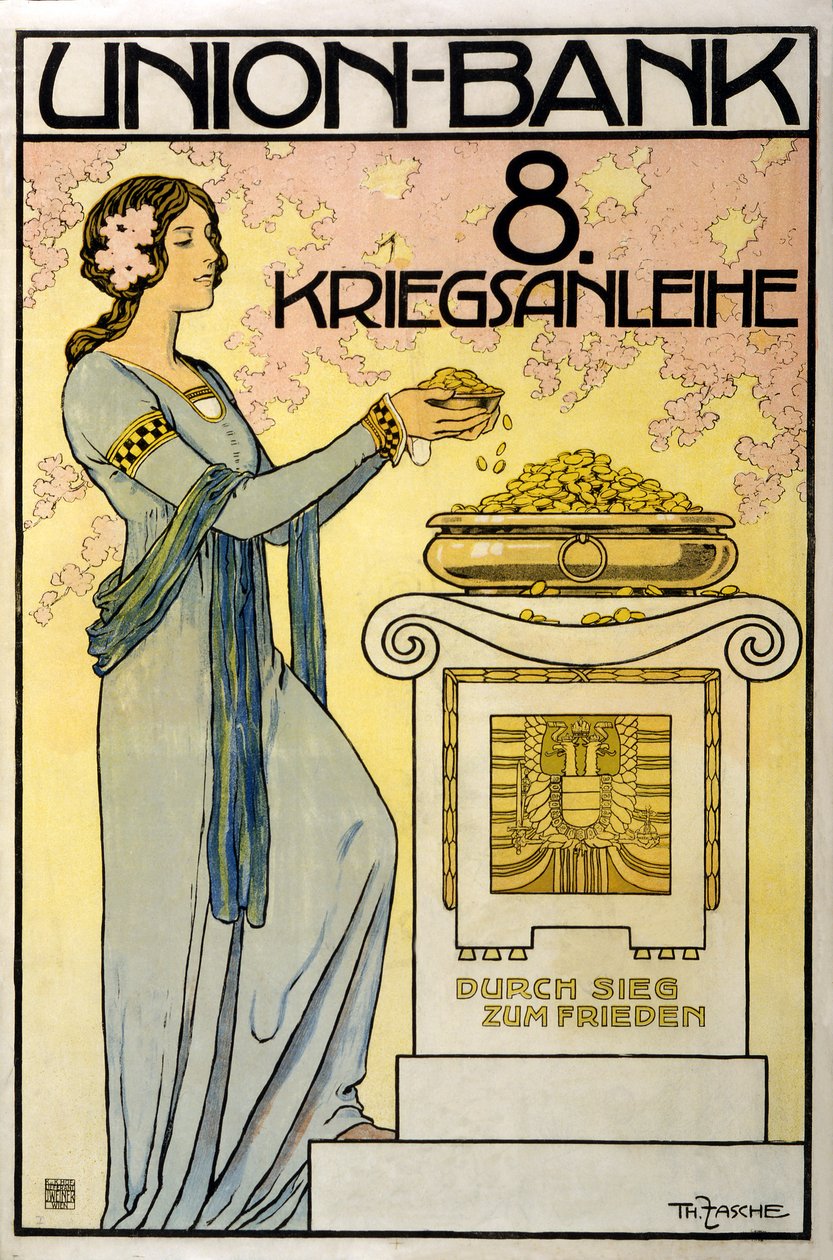 Austrian Fund Raising Campaign Union-Bank, 8th War Loan; Through Victory to Peace, pub. 1918 by Thomas Fasche