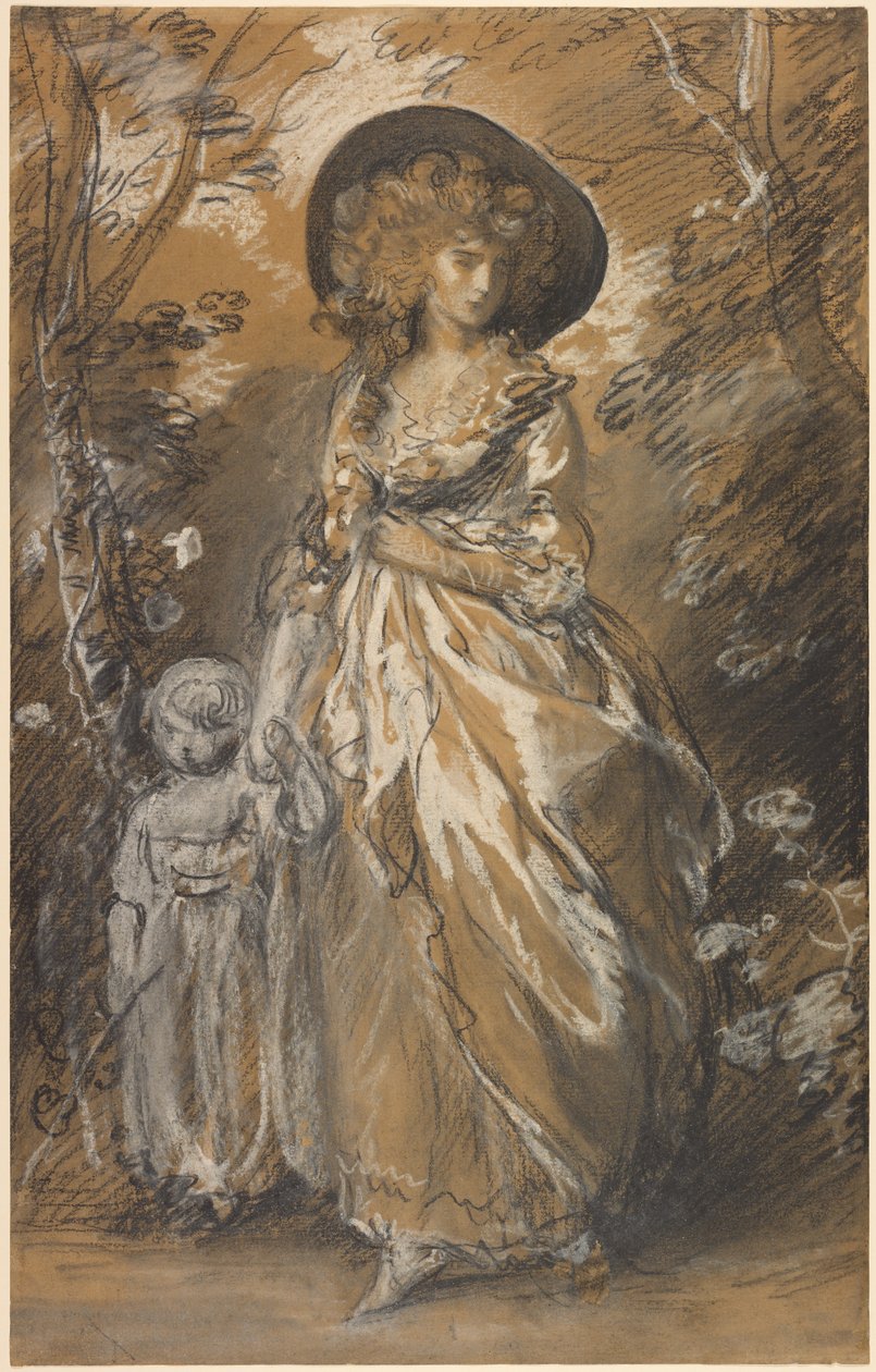 A Lady Walking in a Garden with a Child by Thomas Gainsborough