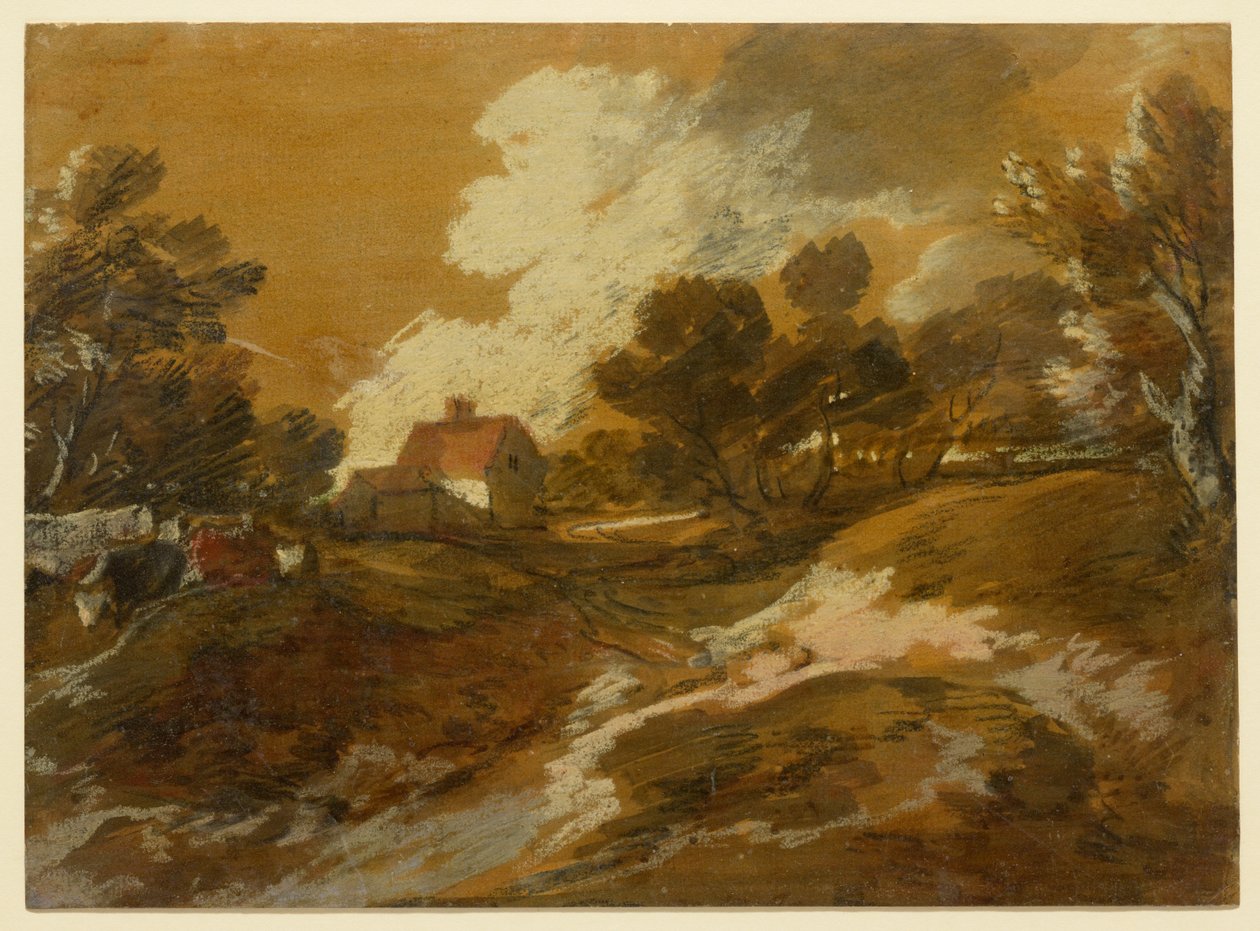Wooded Landscape with a Cottage and Cows by Thomas Gainsborough
