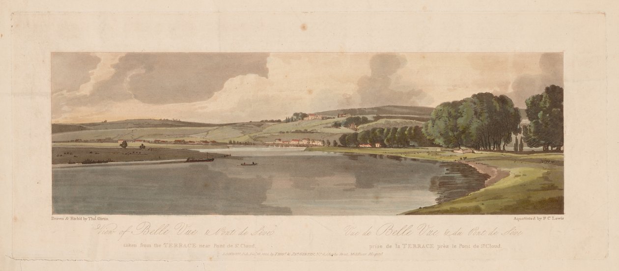 A Selection of Twenty of the Most Picturesque Views in Paris: View of Belle Vue & Pont de Sèvres by Thomas Girtin