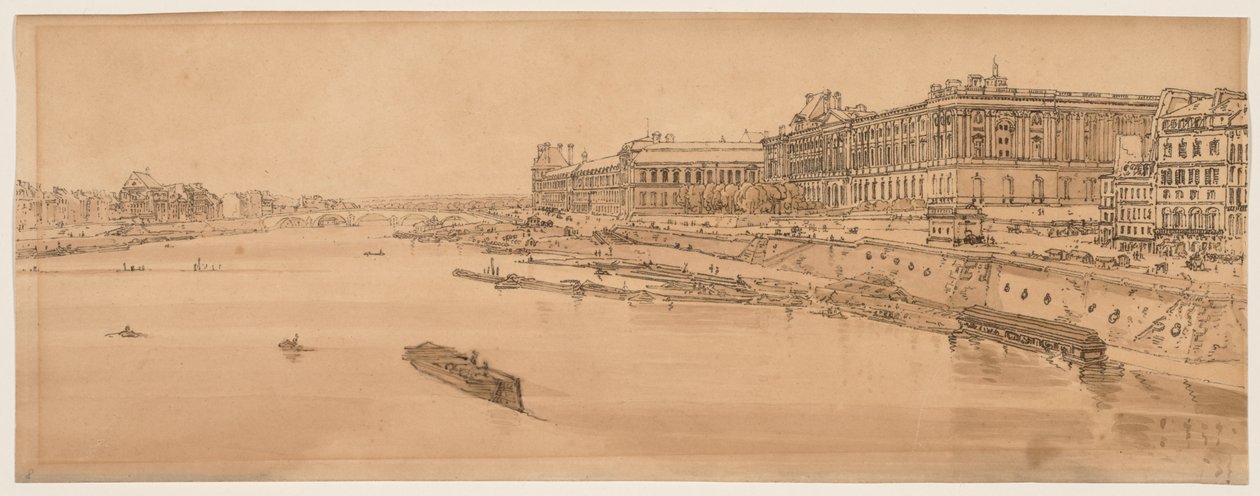A Selection of Twenty of the Most Picturesque Views in Paris: View of the Louvre and Bridge of the Tuilleries taken from Pont Neuf by Thomas Girtin