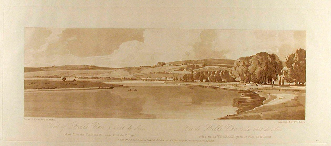 View of Belle Vue & Pont du Sève taken from the Terrace near Pont du St. Cloud by Thomas Girtin