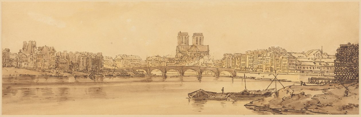 View of Pont de la Tournelle and Notre Dame Taken from the Arsenal: Plate 11 by Thomas Girtin