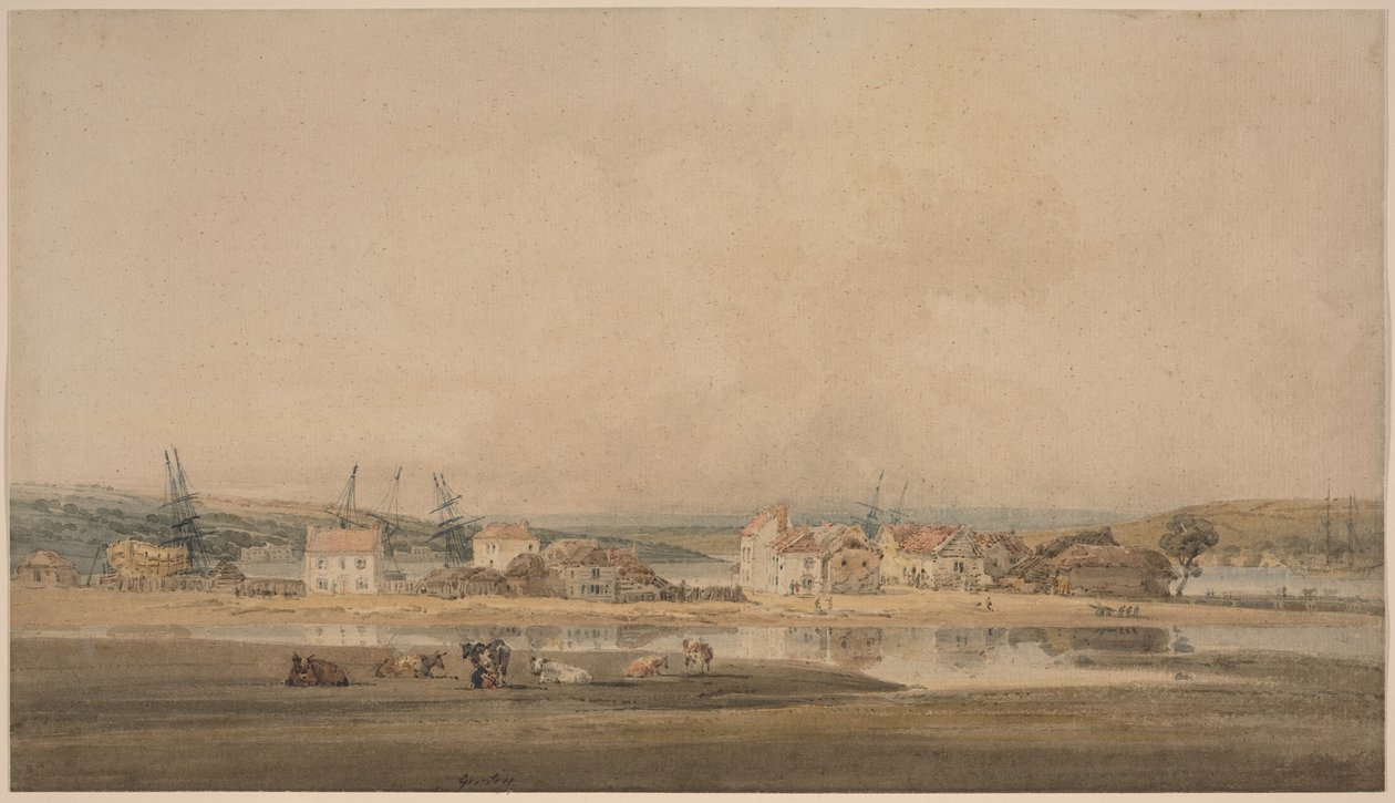 Village along a River Estuary in Devon by Thomas Girtin