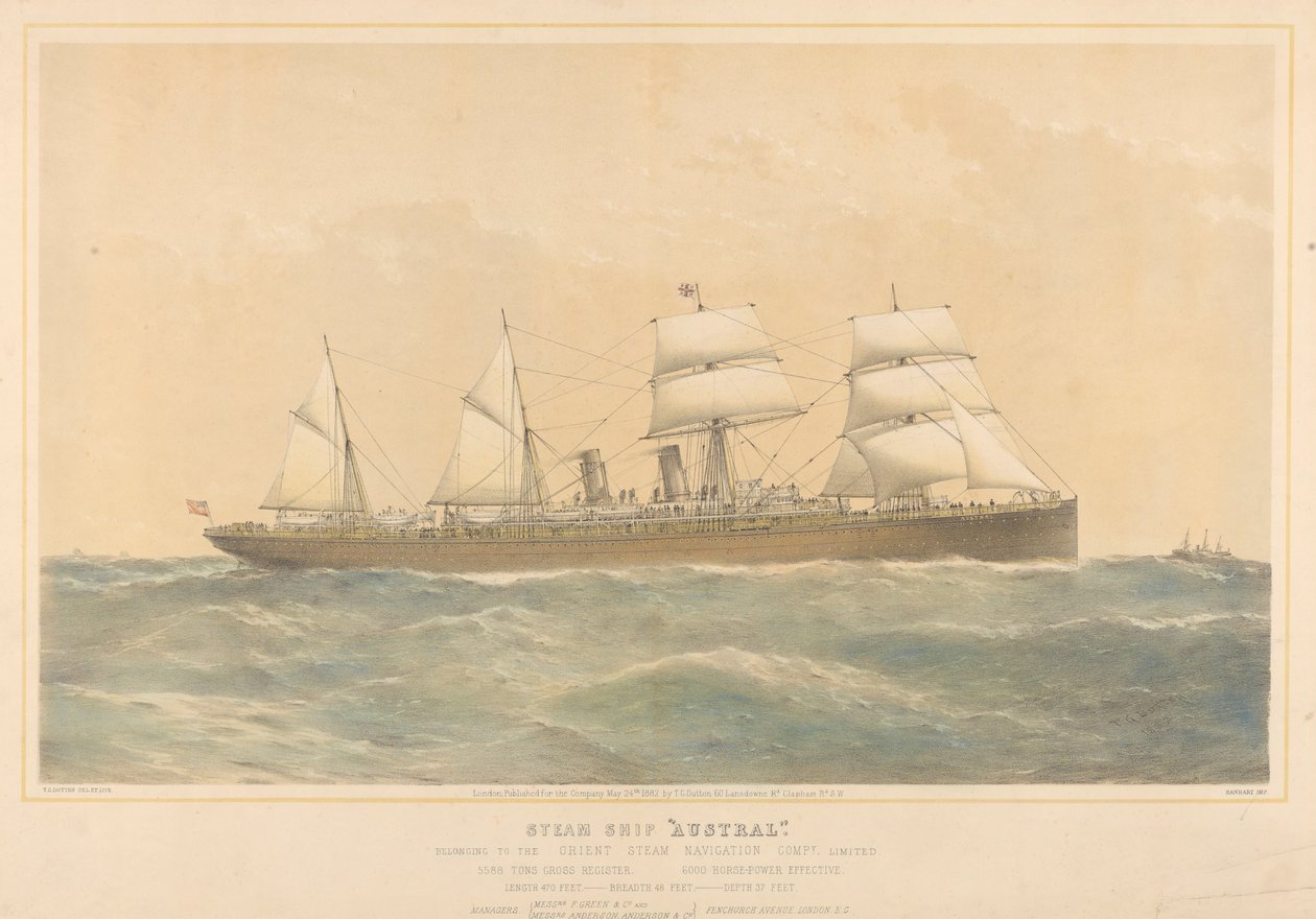 Steam ship Austral belonging to the Orient Steam Navigation Company Limited, c.1868-74 by Thomas Goldsworth Dutton