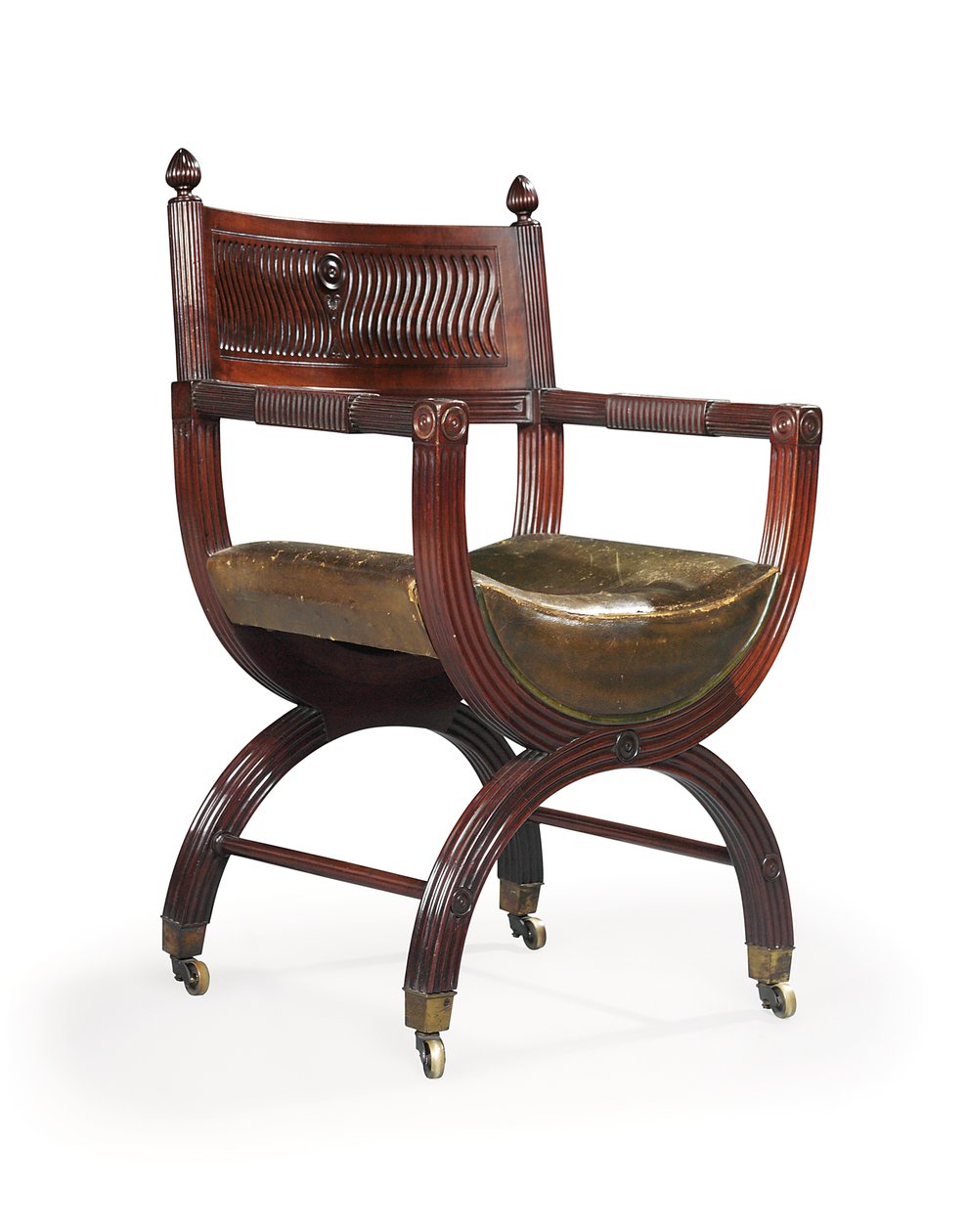 Late Victorian Mahogany X-Frame Armchair, attributed to Marsh, Jones & Cribb, after a design by Thomas Hope, c.1880 by Thomas Hope