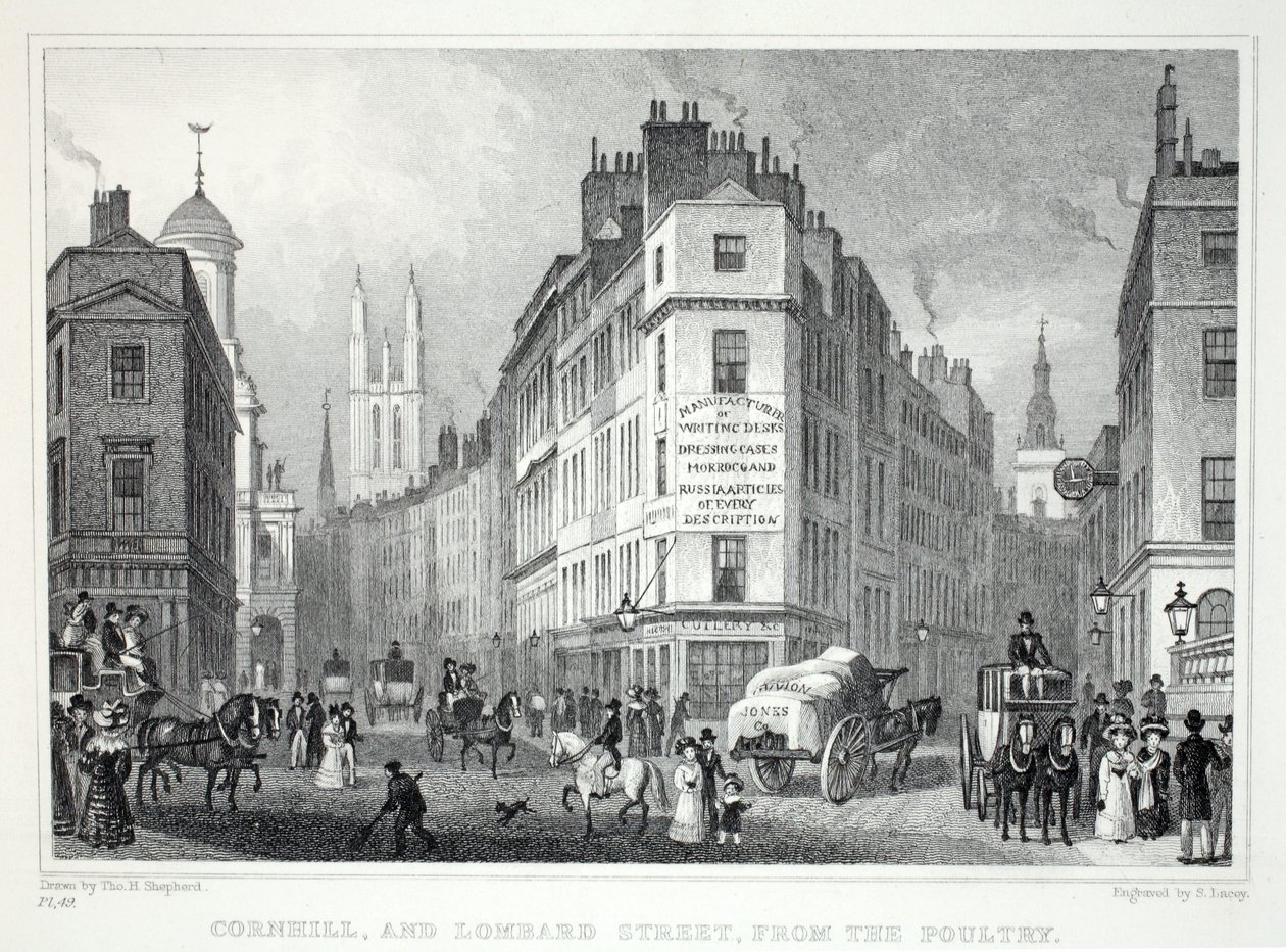 Cornill and Lombard Street, from the Poultry, from 