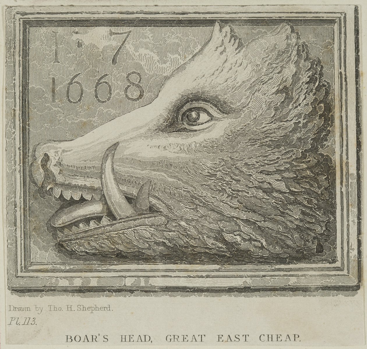 Inn sign from the Boars Head Tavern in Eastcheap, c.1850 by Thomas Hosmer Shepherd