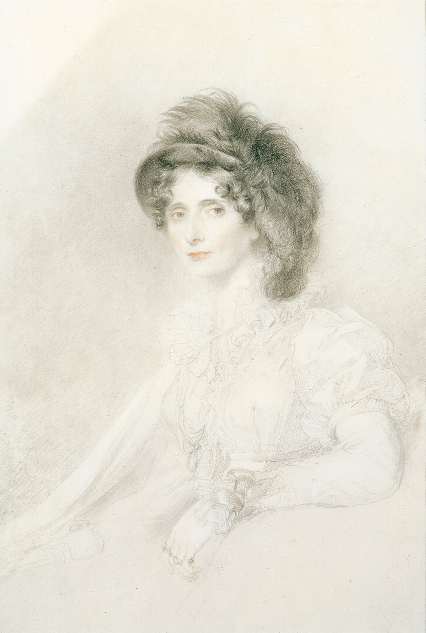 Portrait of Elizabeth, Duchess of Devonshire, Seated, Half-Length, Wearing a Large Feathered Hat by Thomas Lawrence