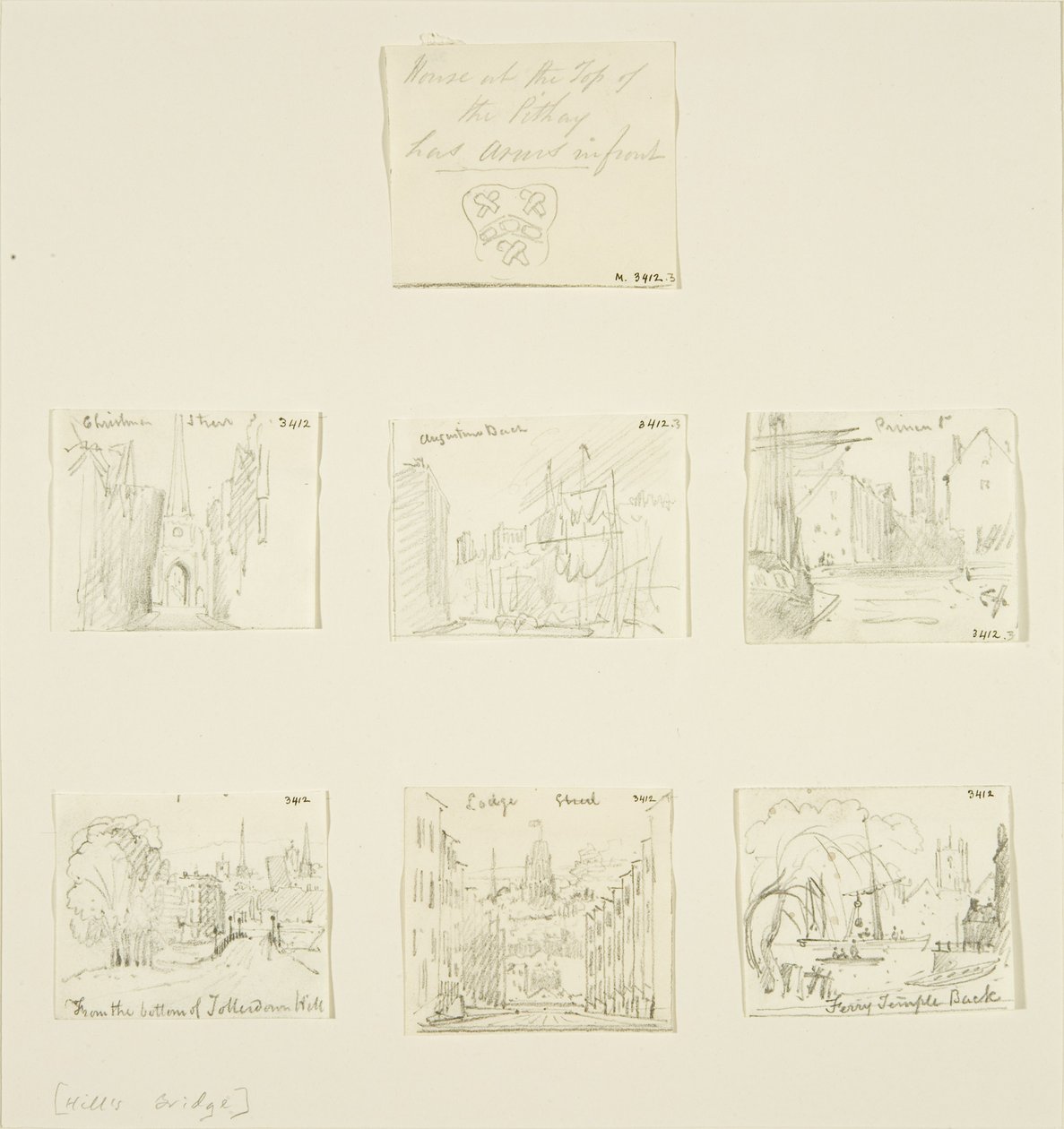Detail of house at the top of the Pithay, sketches of Christmas Street, St Augustines