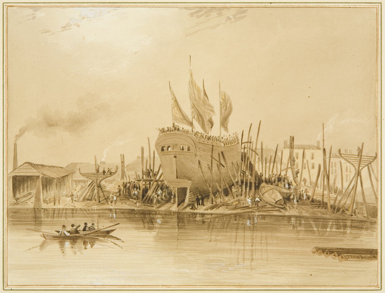 Eastern Wapping Dock, Launch of the Avon, 1826 by Thomas Leeson the Elder Rowbotham