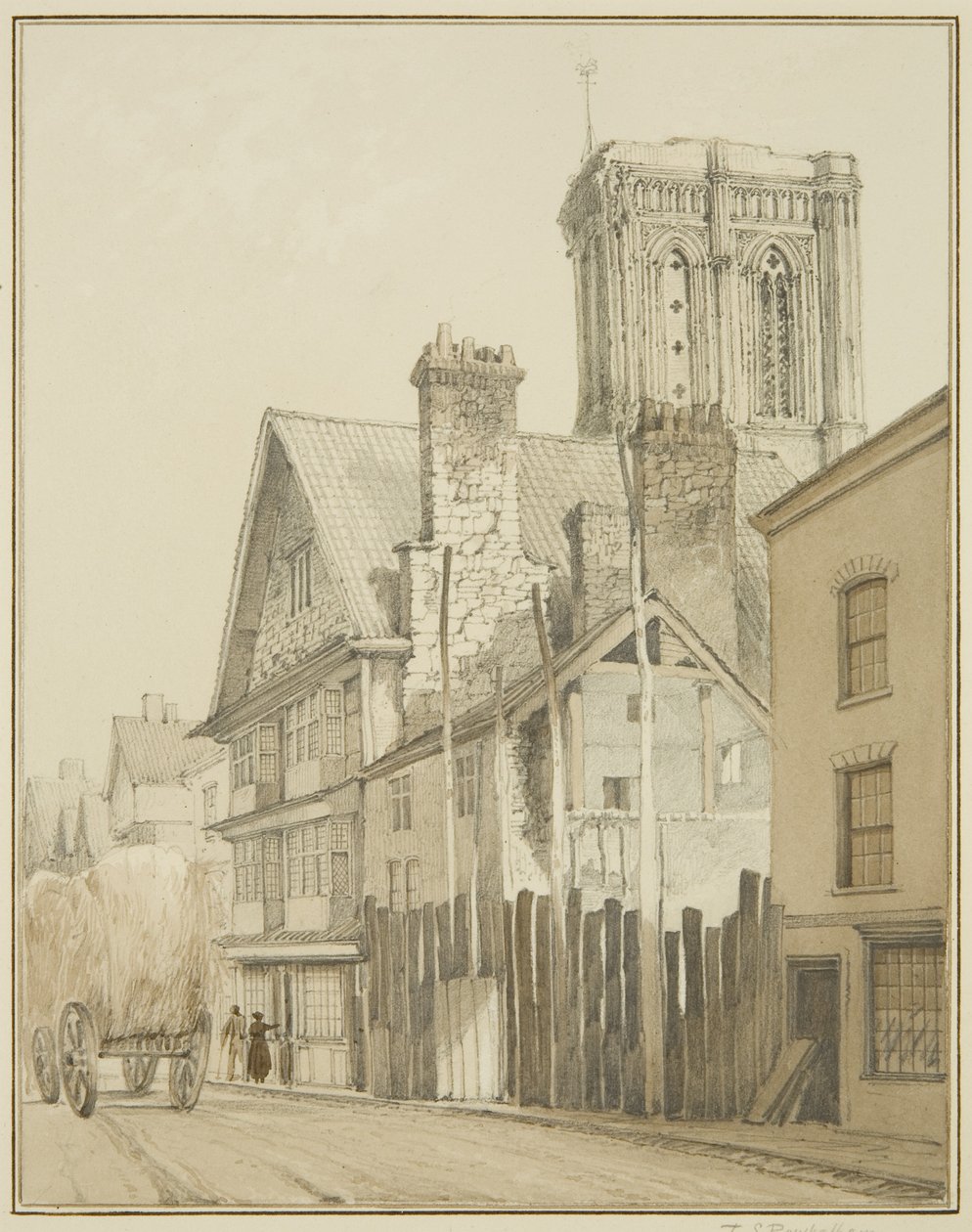 Temple Street, showing Tower of Temple Church by Thomas Leeson the Elder Rowbotham