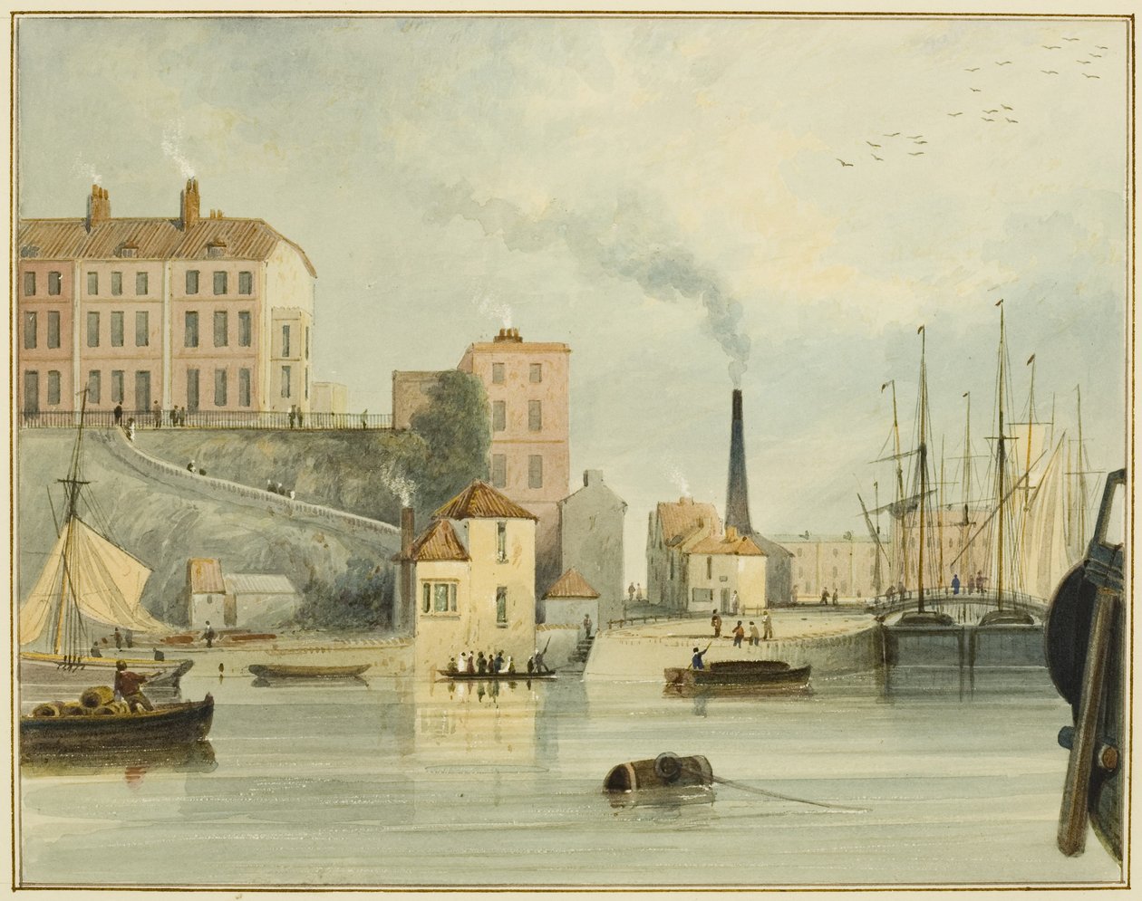 West End of Redcliffe Parade, showing the entrance gates to the Bathurst Basin by Thomas Leeson the Elder Rowbotham