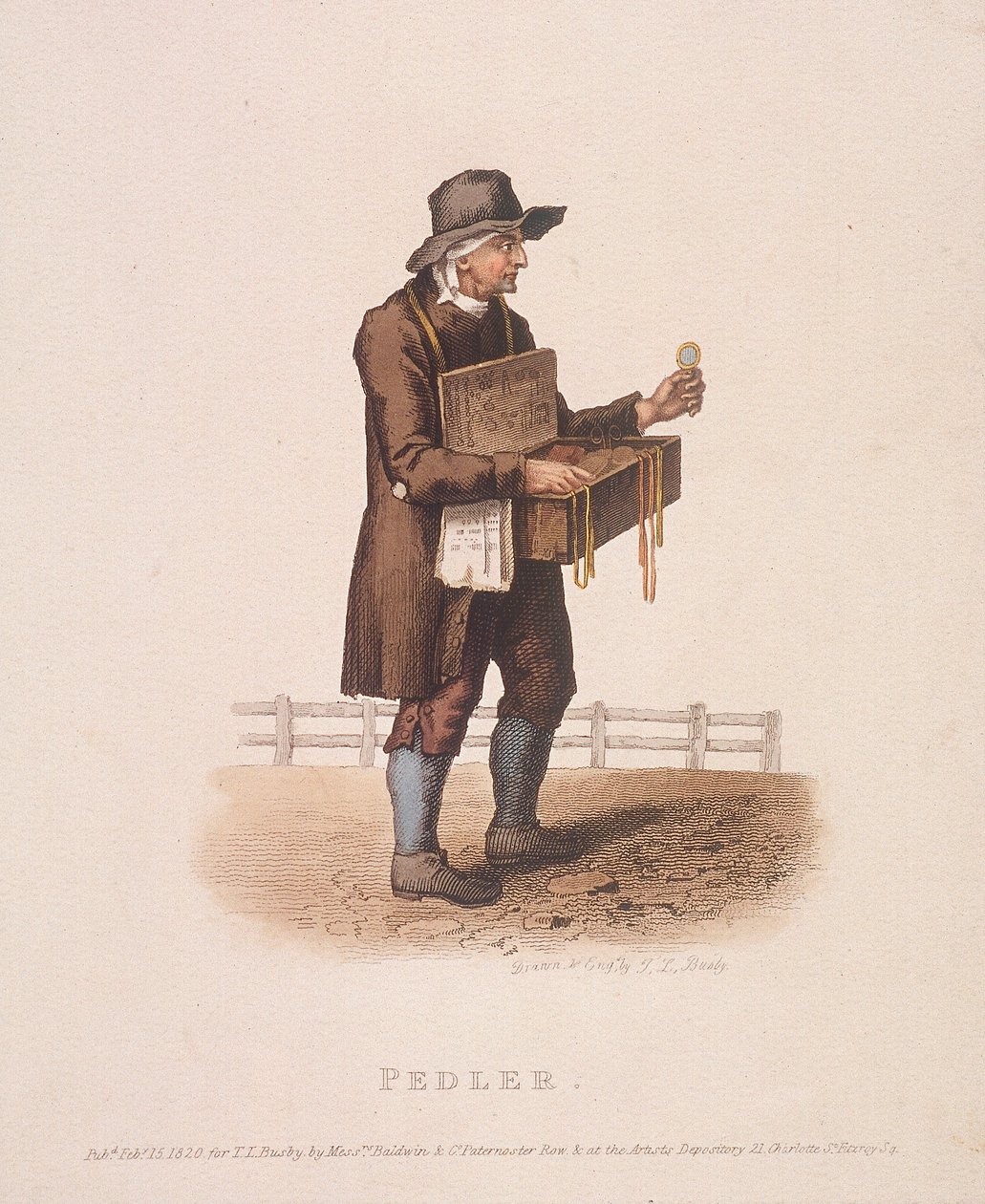 Pedlar with His Box of Wares Hung Around His Neck, 1820 by Thomas Lord Busby