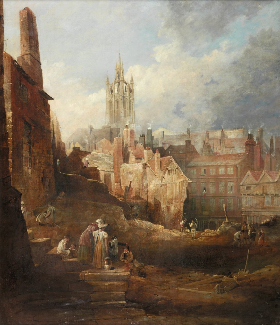 Excavations for the High Level Bridge, Newcastle upon Tyne by Thomas Miles Richardson