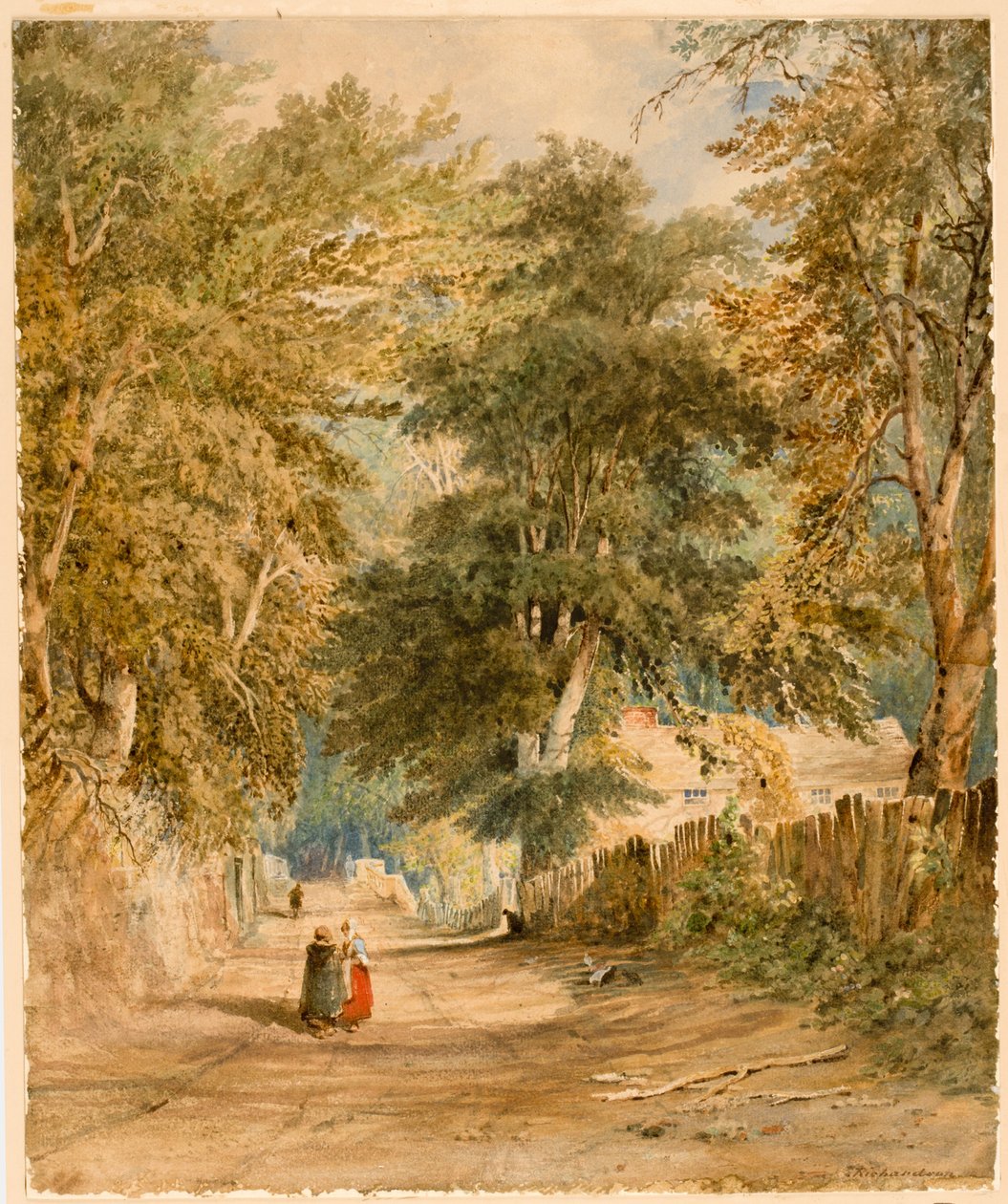 Landscape - Lane with Figures by Thomas Miles Richardson