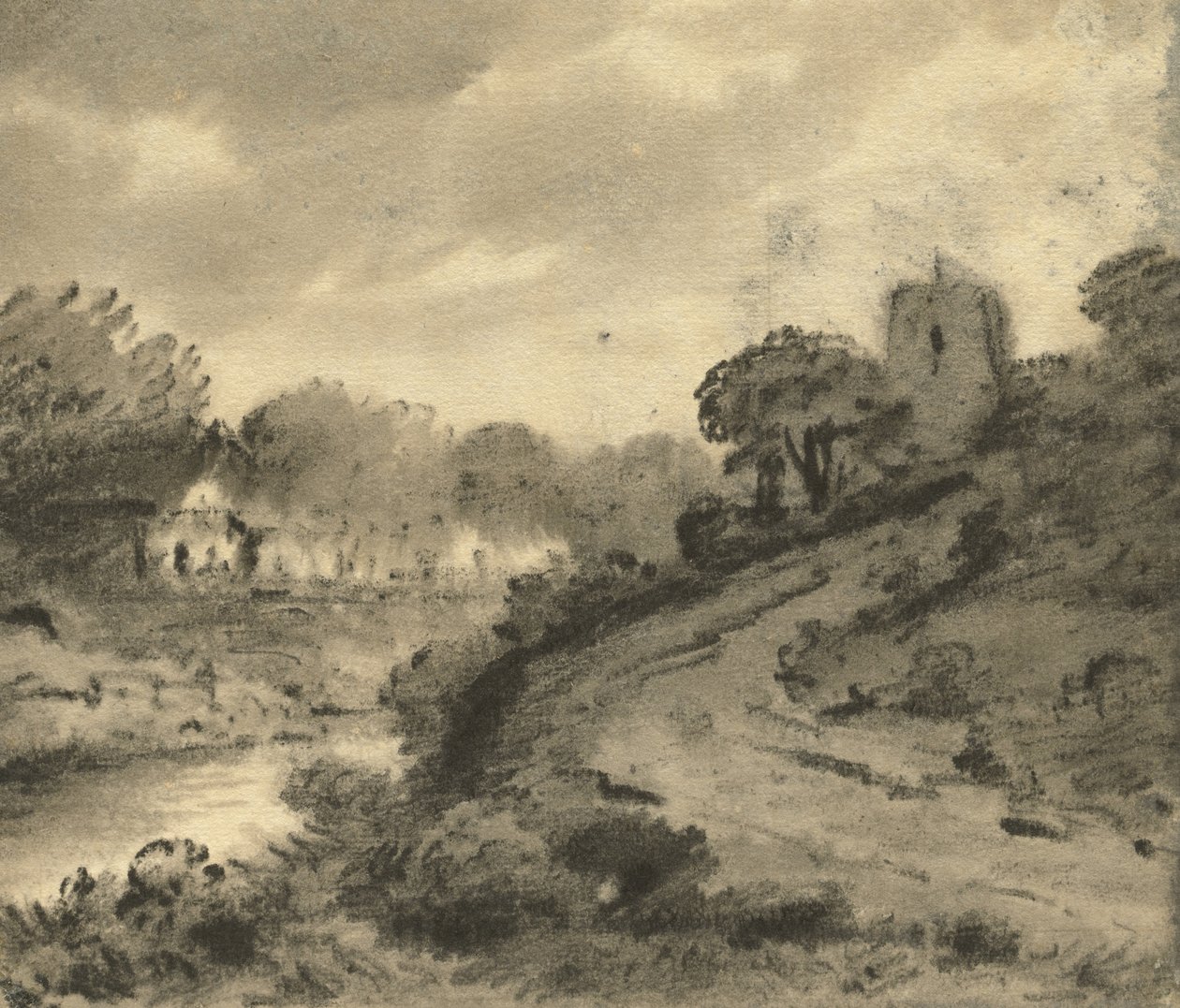 A Wooded River Landscape with a Rock in the Left Foreground by Thomas Monro