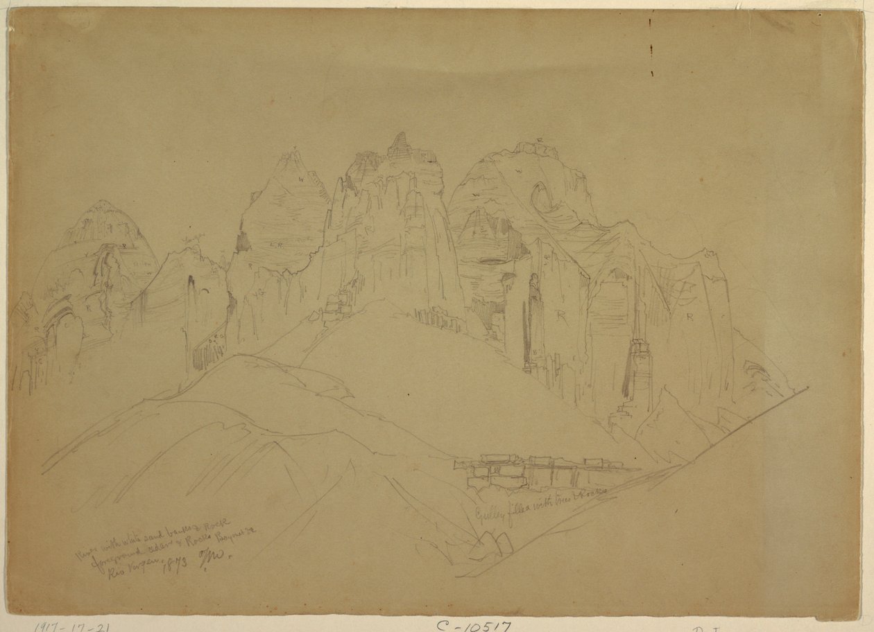 Drawing, Rio Virgin River with Large Rock Formations, 1873 by Thomas Moran