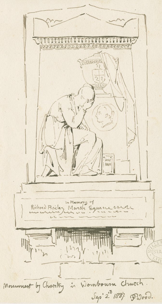 Monument to Richard Bailey Marsh (pen and sepia drawing) by Thomas Peploe Wood