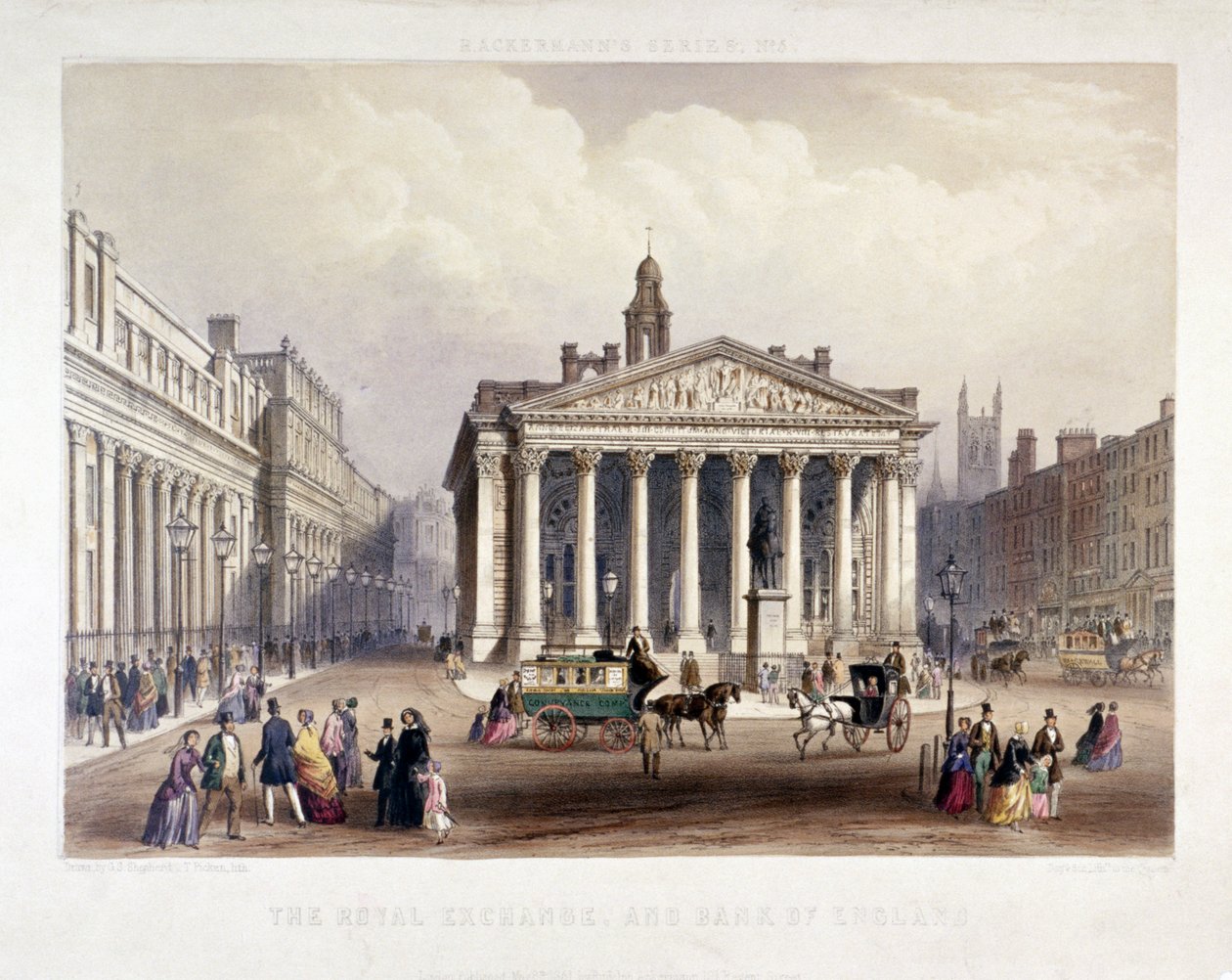 Royal Exchange and the Bank of England on the left, London by Thomas Picken