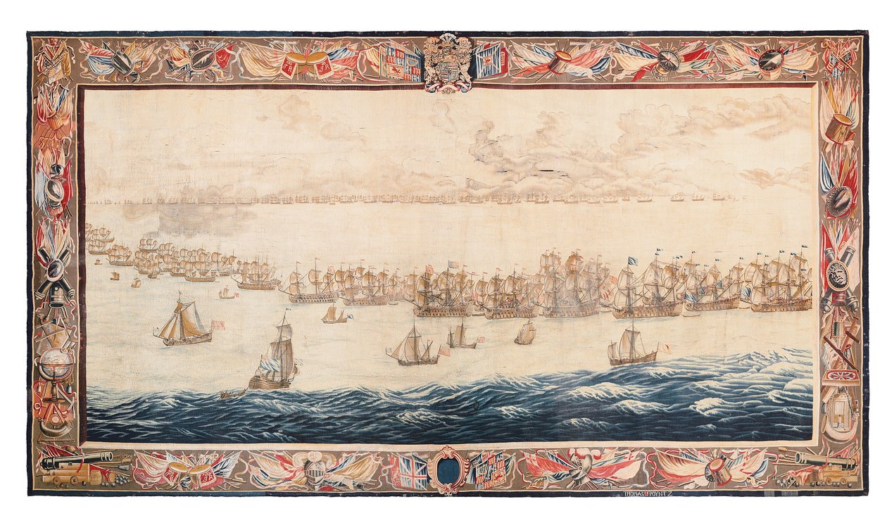 Historical tapestry of the Battle at Solebay, Mortlake, designs attributed to William van de Velde, circa 1688 by Thomas Poyntz