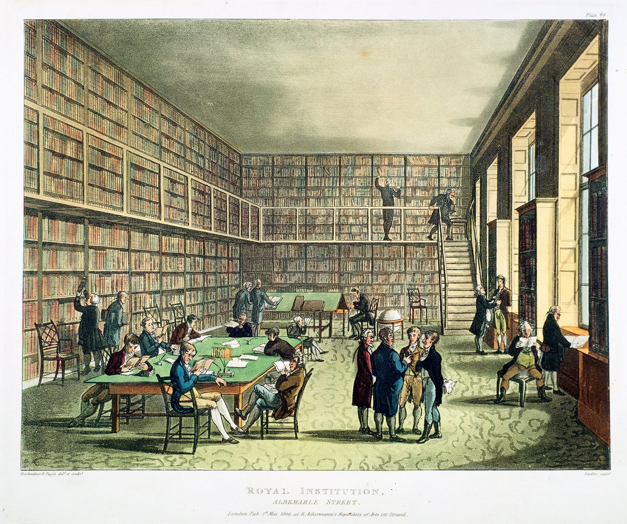 Library of the Royal Institution, Albermarle Street, London, 1808-1811 by Thomas Rowlandson, Augustus Charles Pugin