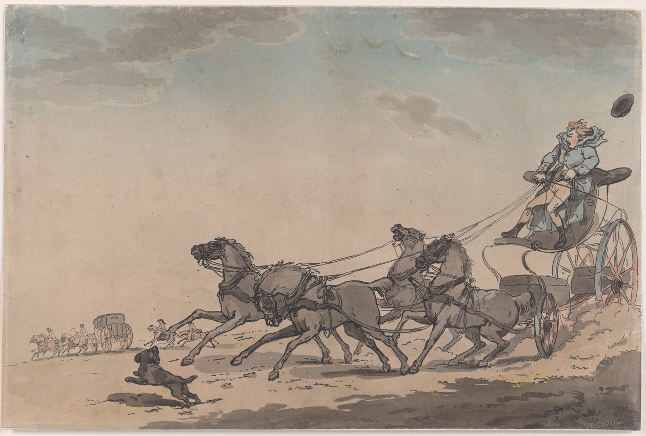 A Four-in-Hand, or The Runaway Carriage by Thomas Rowlandson