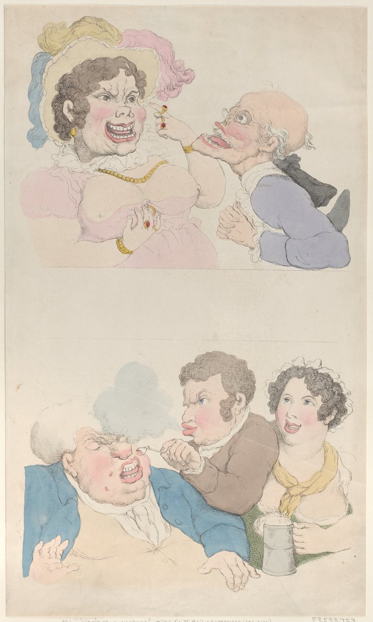 A Man Enticed by a Woman, and Smoking a Customer