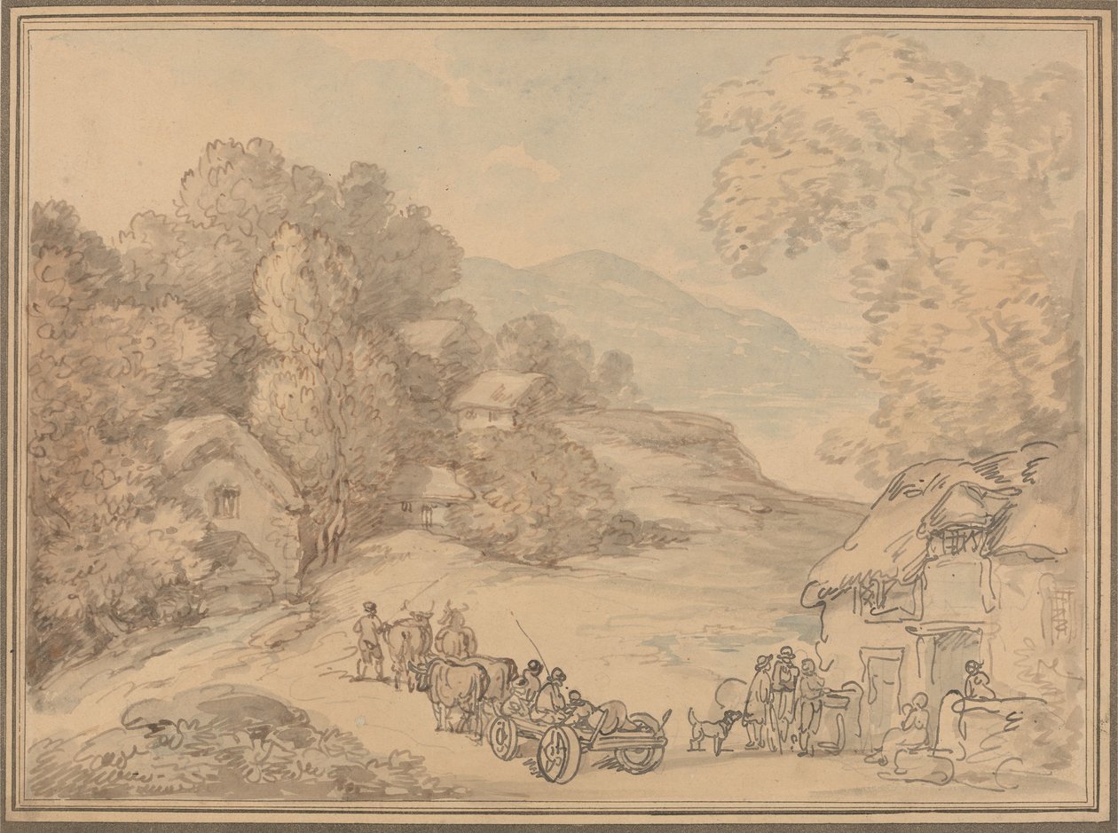 A Village in a Hilly Landscape by Thomas Rowlandson