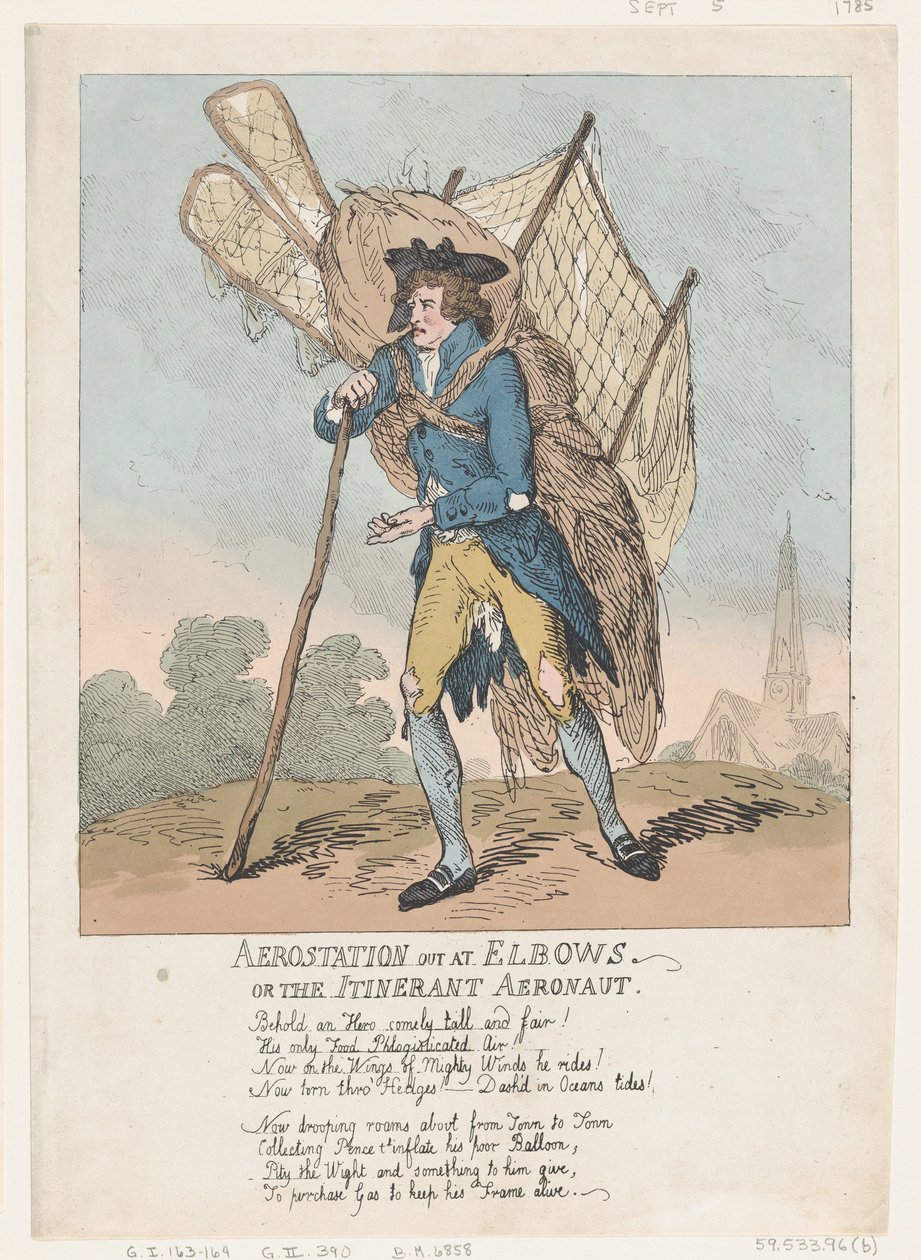 Aerostation out at Elbows, or The Itinerant Aeronaut, September 5, 1785 by Thomas Rowlandson