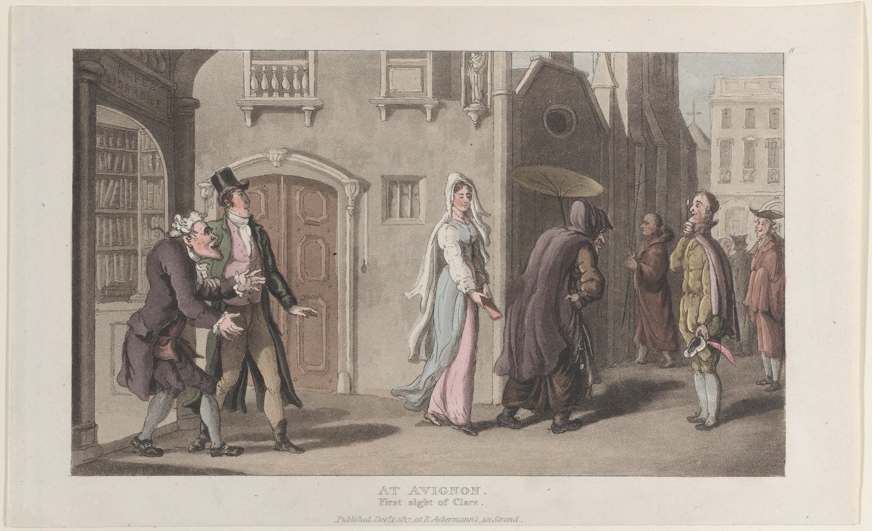 At Avignon, First Sight of Clara, from Journal of Sentimental Travels, December 1, 1817 by Thomas Rowlandson