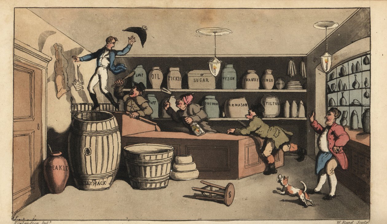 Drunk Johnny Pursued by Night Watchmen in a Grocer