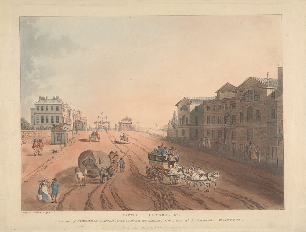 Entrance of Piccadilly or Hyde Park Corner Turnpike (No. 1) by Thomas Rowlandson