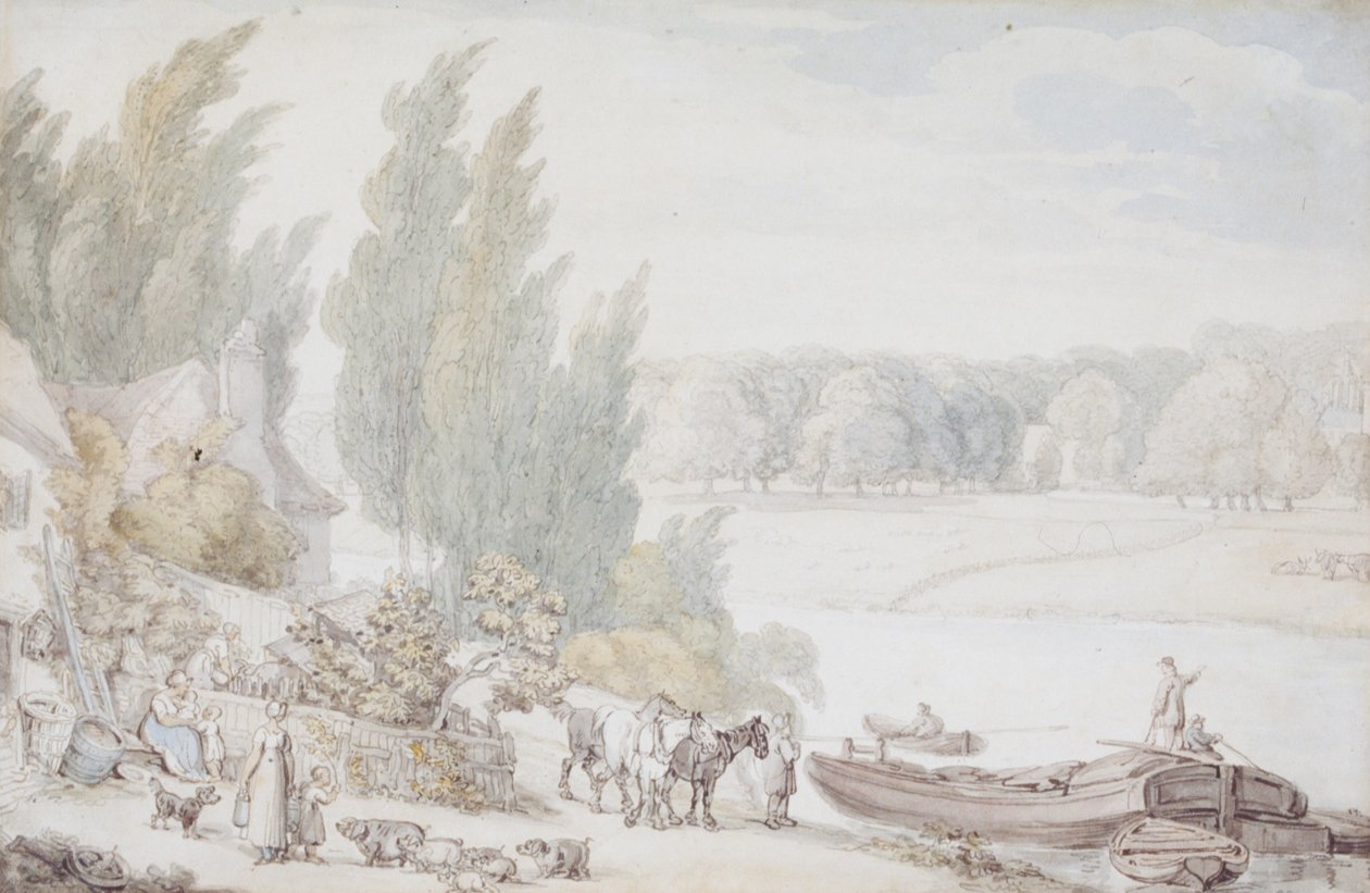Farmstead on the Bank of a River by Thomas Rowlandson