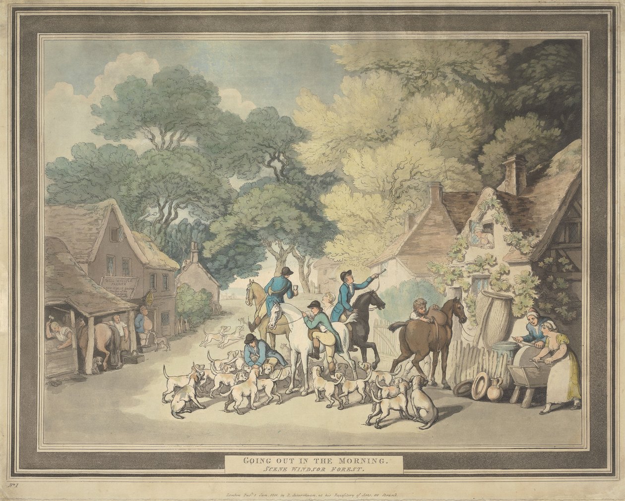 Fox-hunting: Going Out in the Morning. Scene near Windsor Forest by Thomas Rowlandson