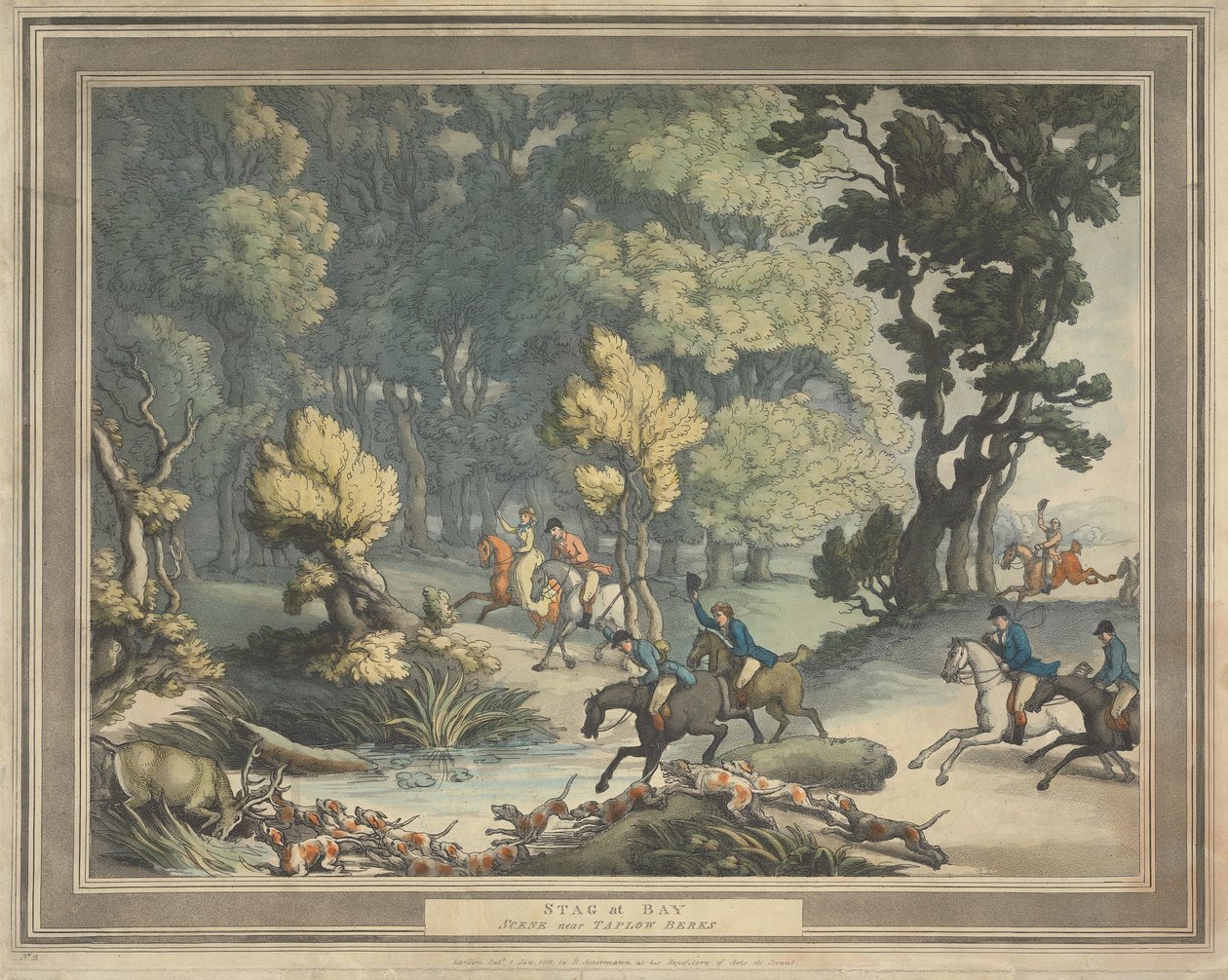 Fox-hunting: Stag at Bay. Scene near Taplow Berks by Thomas Rowlandson