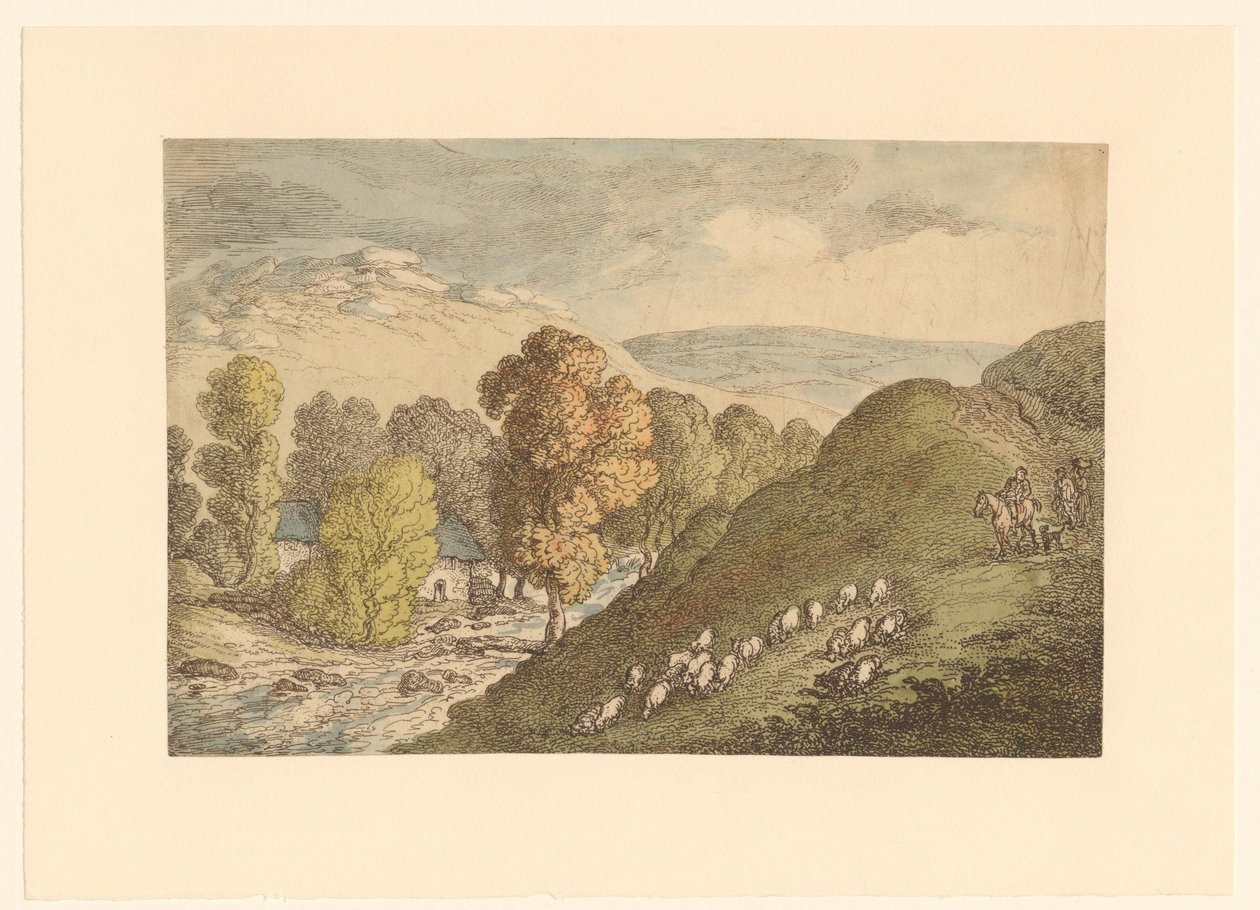 Hill Landscape with Sheep by Thomas Rowlandson