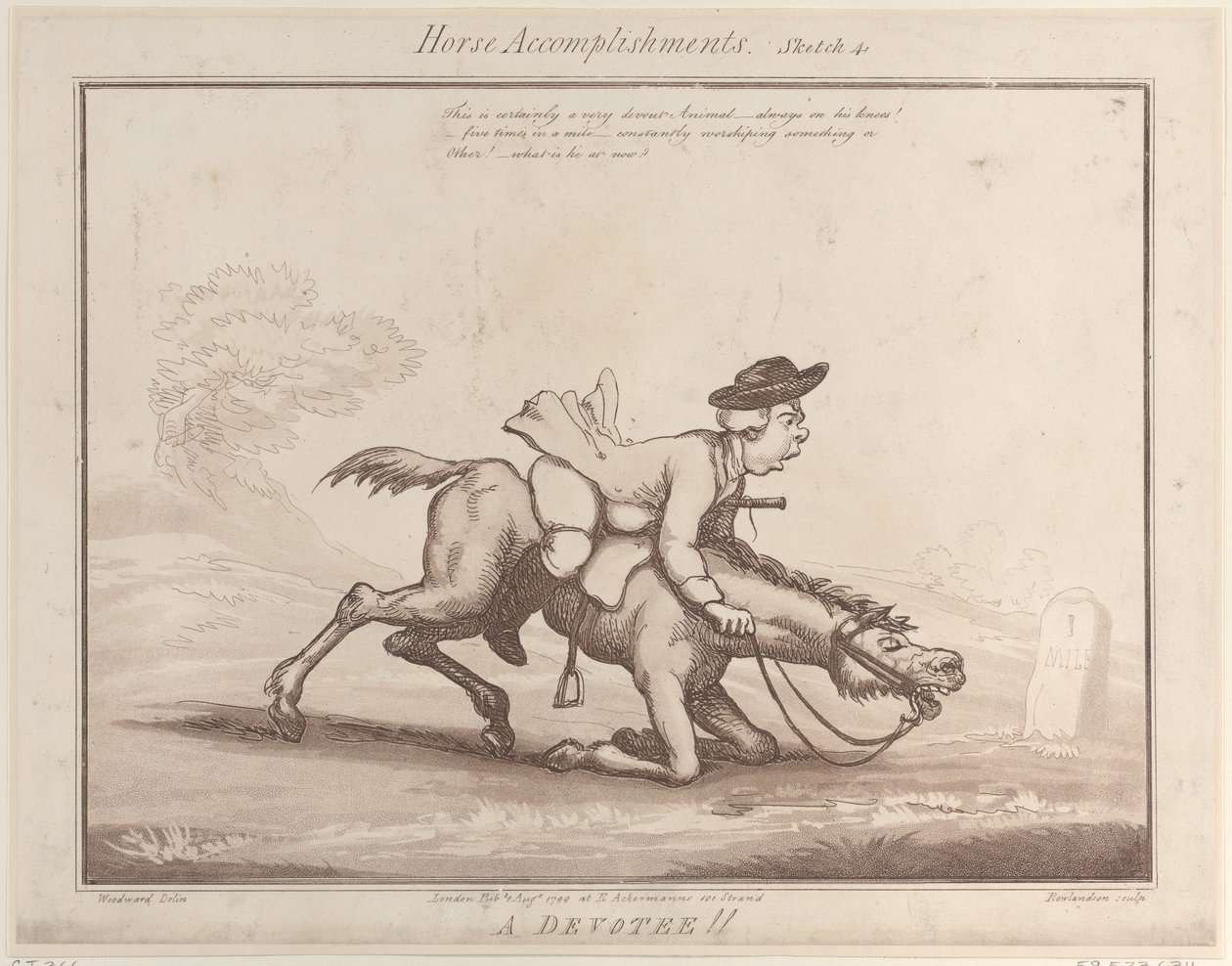 Horse Accomplishments, Sketch 4: A Devotee !! by Thomas Rowlandson