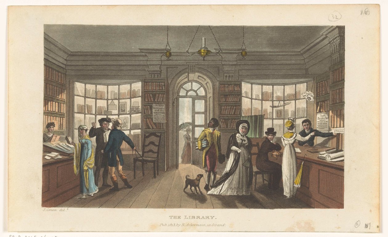 Interior of a Lending Library by Thomas Rowlandson